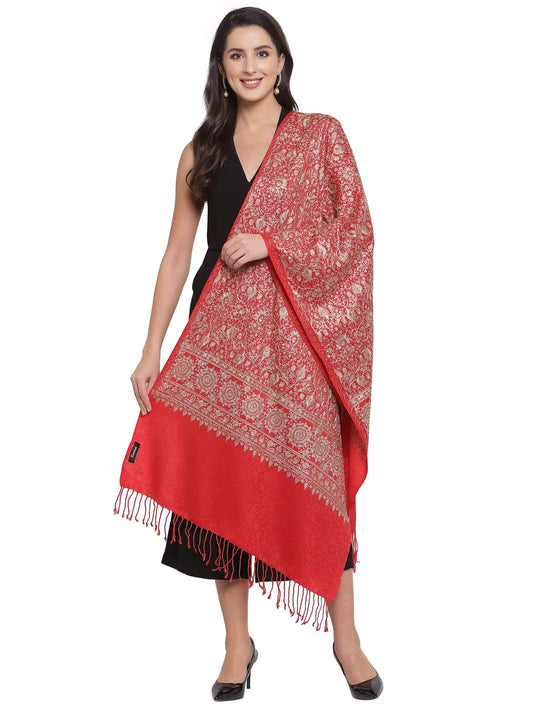 Pashtush India 70x200 Pashtush Womens Fine Wool Stole With Nalki Embroidery, Red