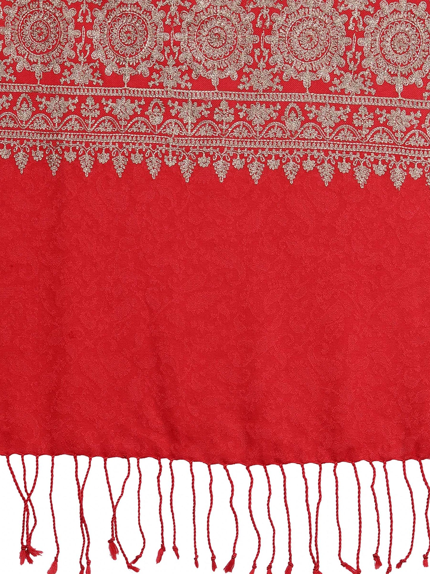 Pashtush India 70x200 Pashtush Womens Fine Wool Stole With Nalki Embroidery, Red