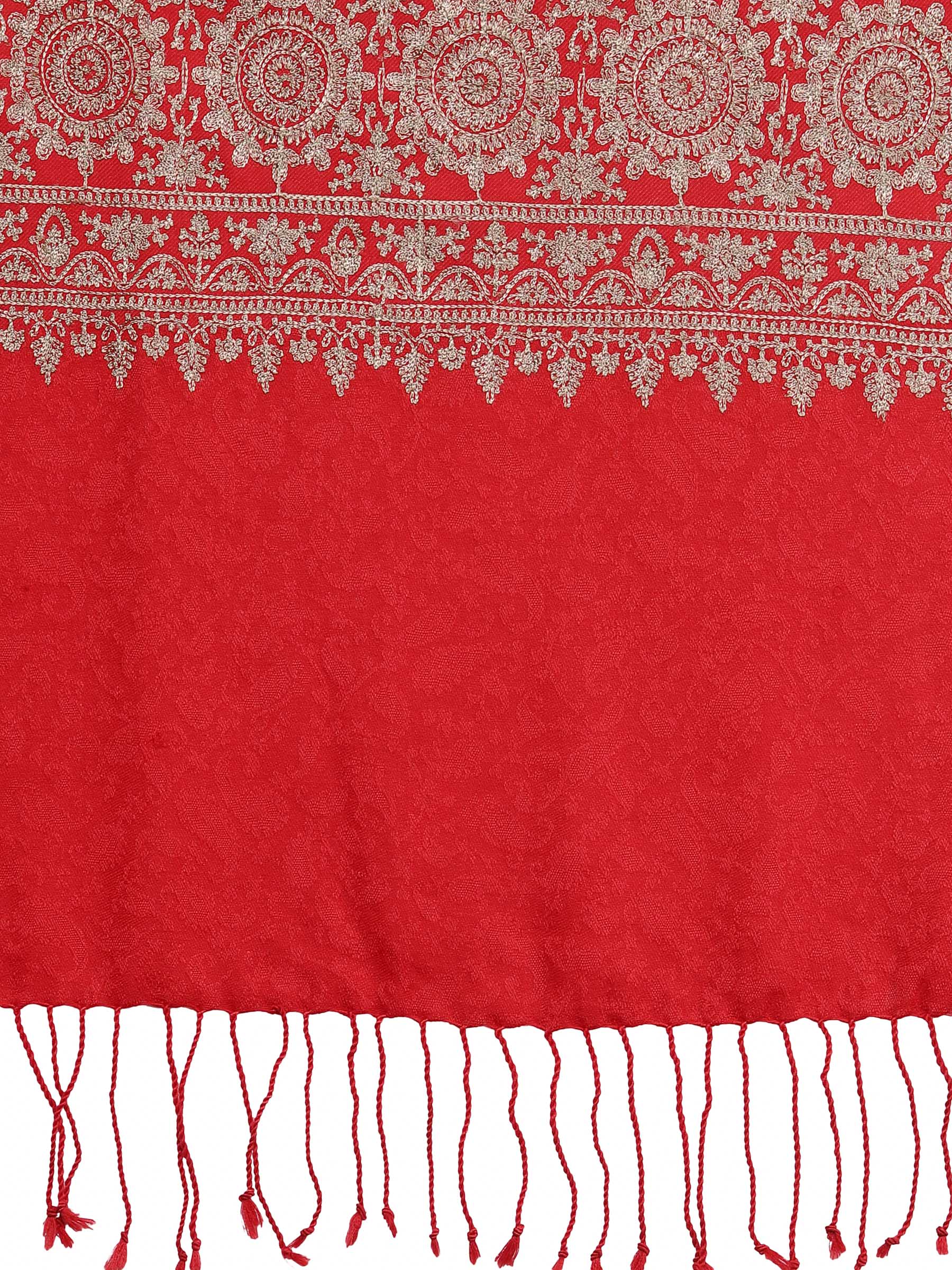 Pashtush India 70x200 Pashtush Womens Fine Wool Stole With Nalki Embroidery, Red