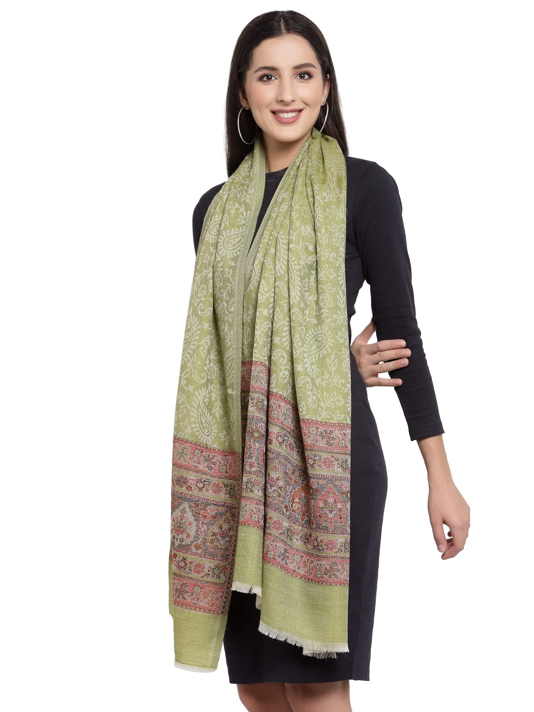 Pashtush India 70x200 Pashtush Womens Fine Wool Stole With Palla Weave, Soft, Warm and Light Weight