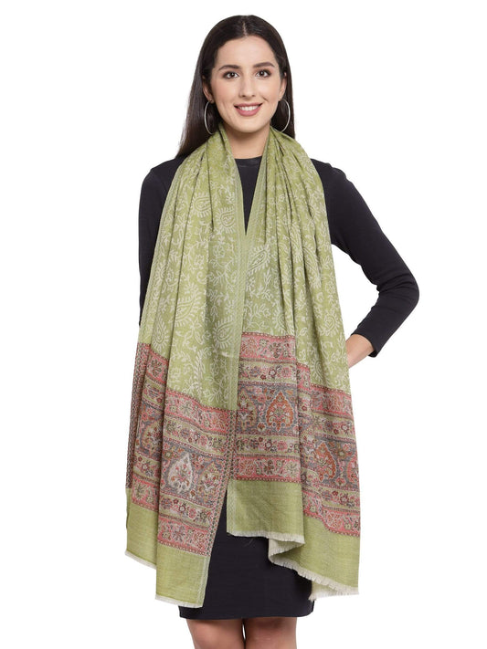Pashtush India 70x200 Pashtush Womens Fine Wool Stole With Palla Weave, Soft, Warm and Light Weight