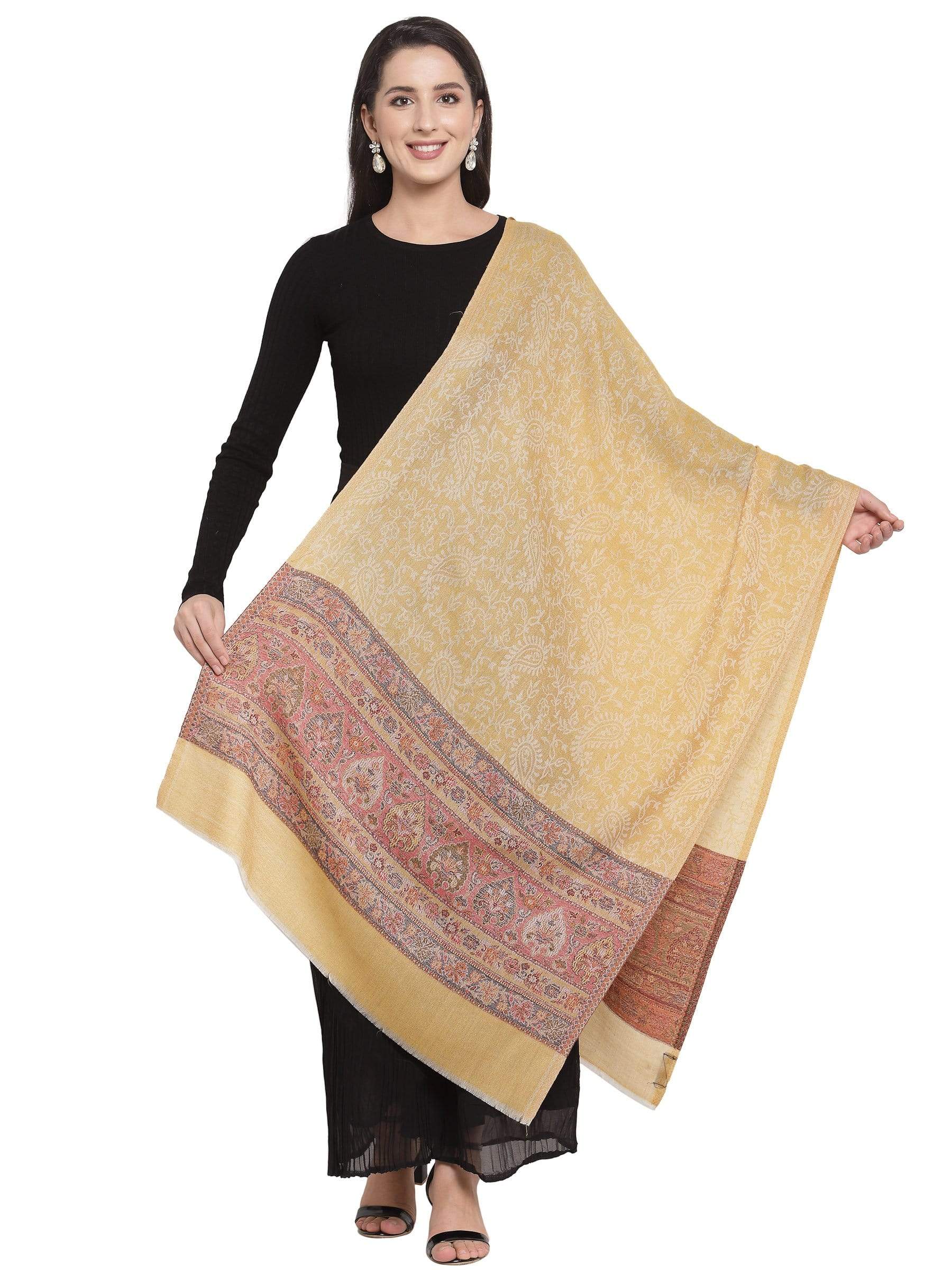 Pashtush India 70x200 Pashtush Womens Fine Wool Stole With Palla Weave, Soft, Warm and Light Weight