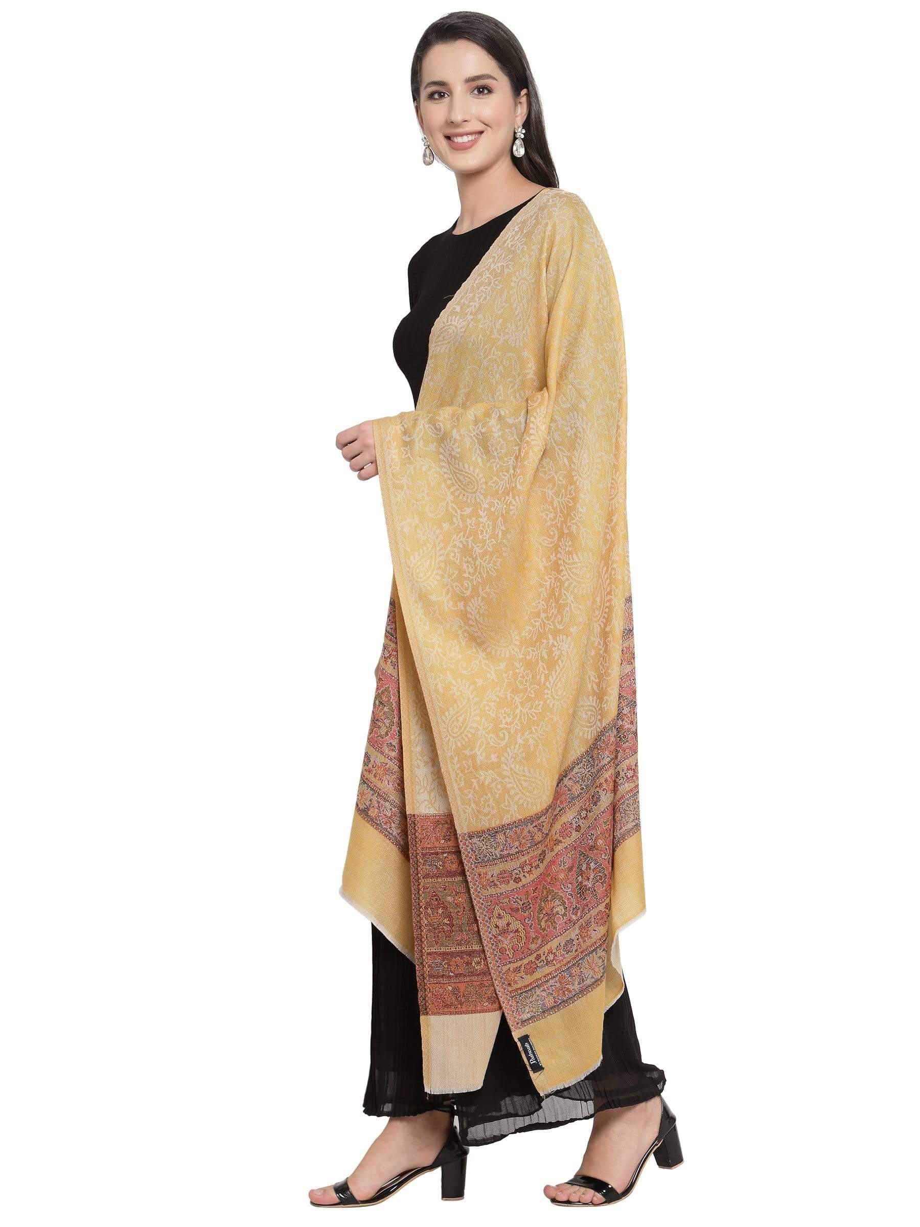 Pashtush India 70x200 Pashtush Womens Fine Wool Stole With Palla Weave, Soft, Warm and Light Weight