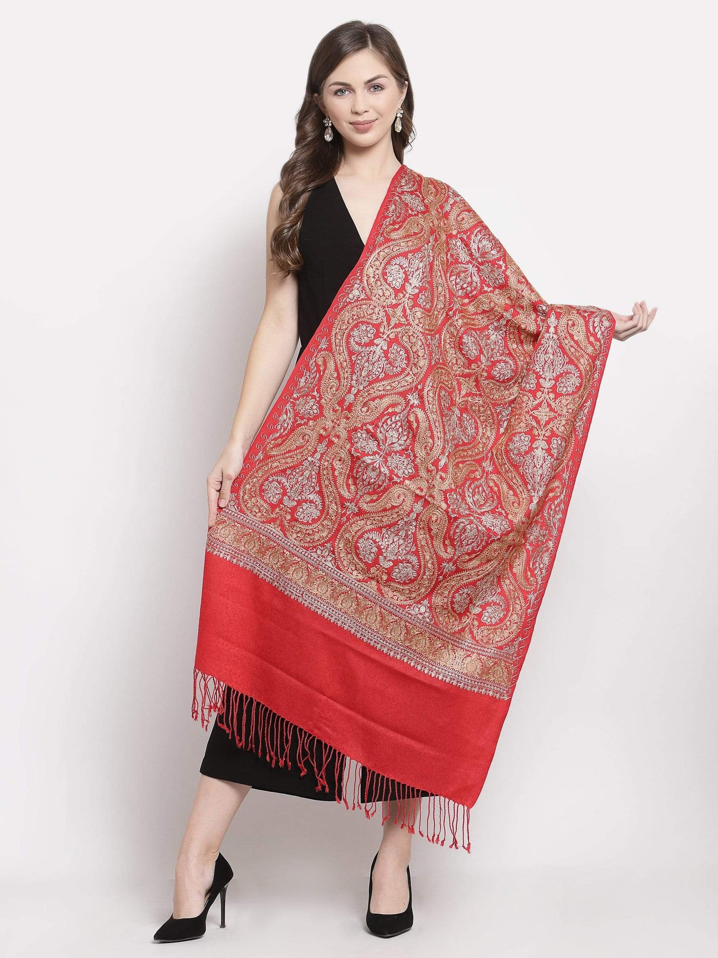 Pashtush India 70x200 Pashtush Womens Fine Woollen, Silky Thread Nalki Embroidery Stole