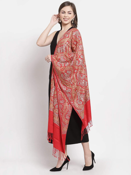 Pashtush India 70x200 Pashtush Womens Fine Woollen, Silky Thread Nalki Embroidery Stole