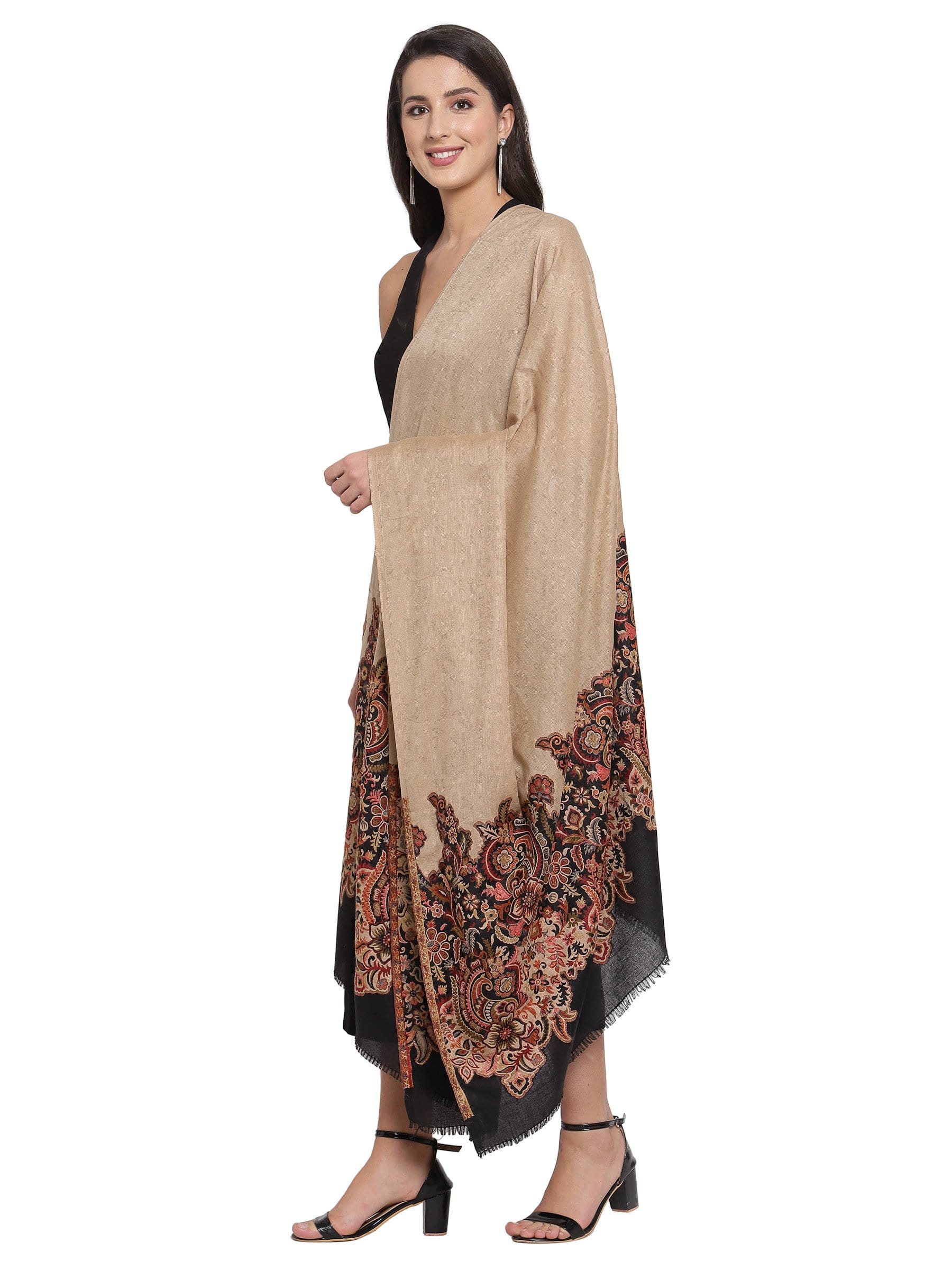 Pashtush India 100x200 Pashtush Womens Floral Jacquard Twin Coloured Shawl