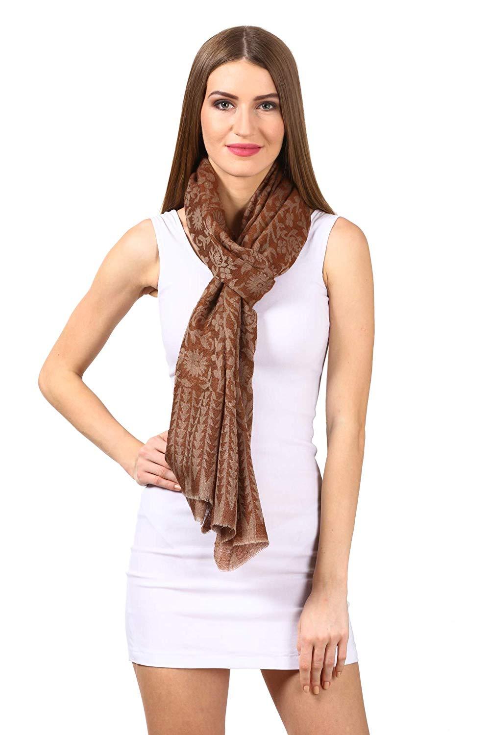 Pashtush India Stole Pashtush Womens Floral Pashmina Handfeel reversible  Scarf Stole coffee