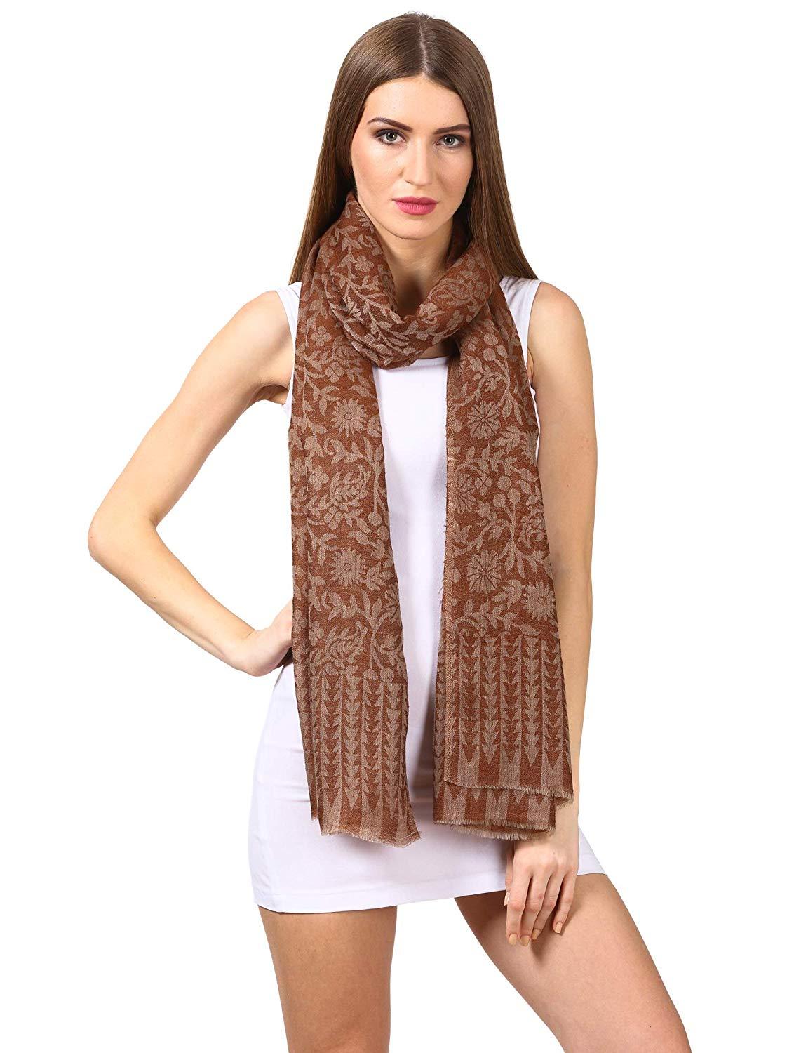 Pashtush India Stole Pashtush Womens Floral Pashmina Handfeel reversible  Scarf Stole coffee
