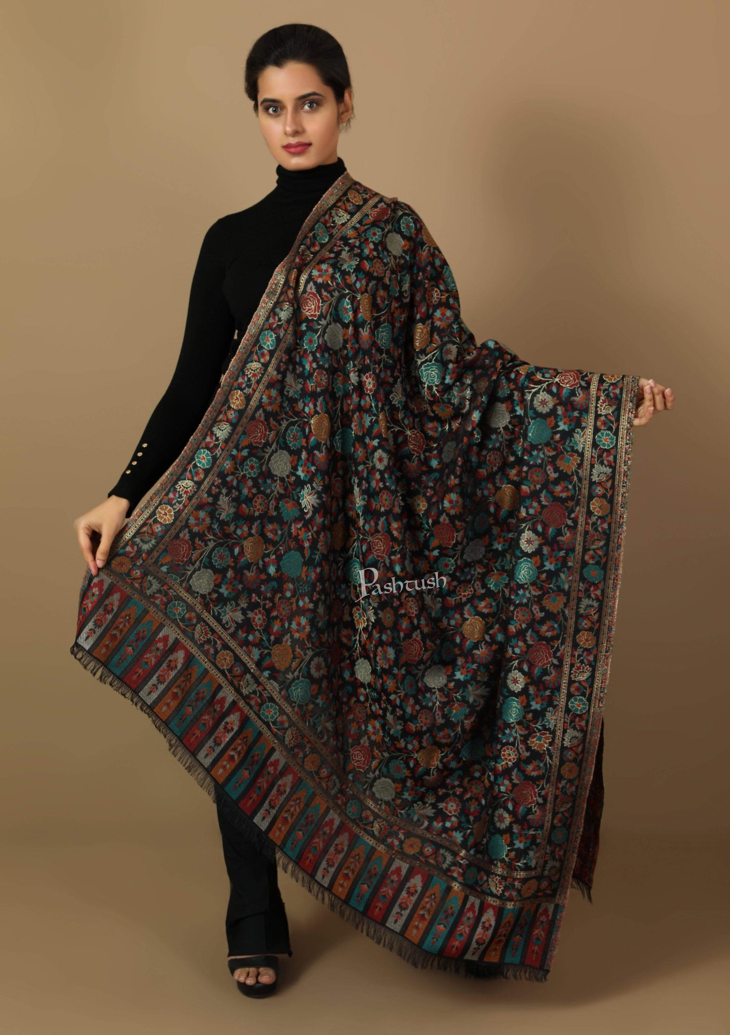Pashtush Store Shawl Pashtush Womens Gulaabdar Kaani Shawl, Woollen, Faux Pashmina Shawl