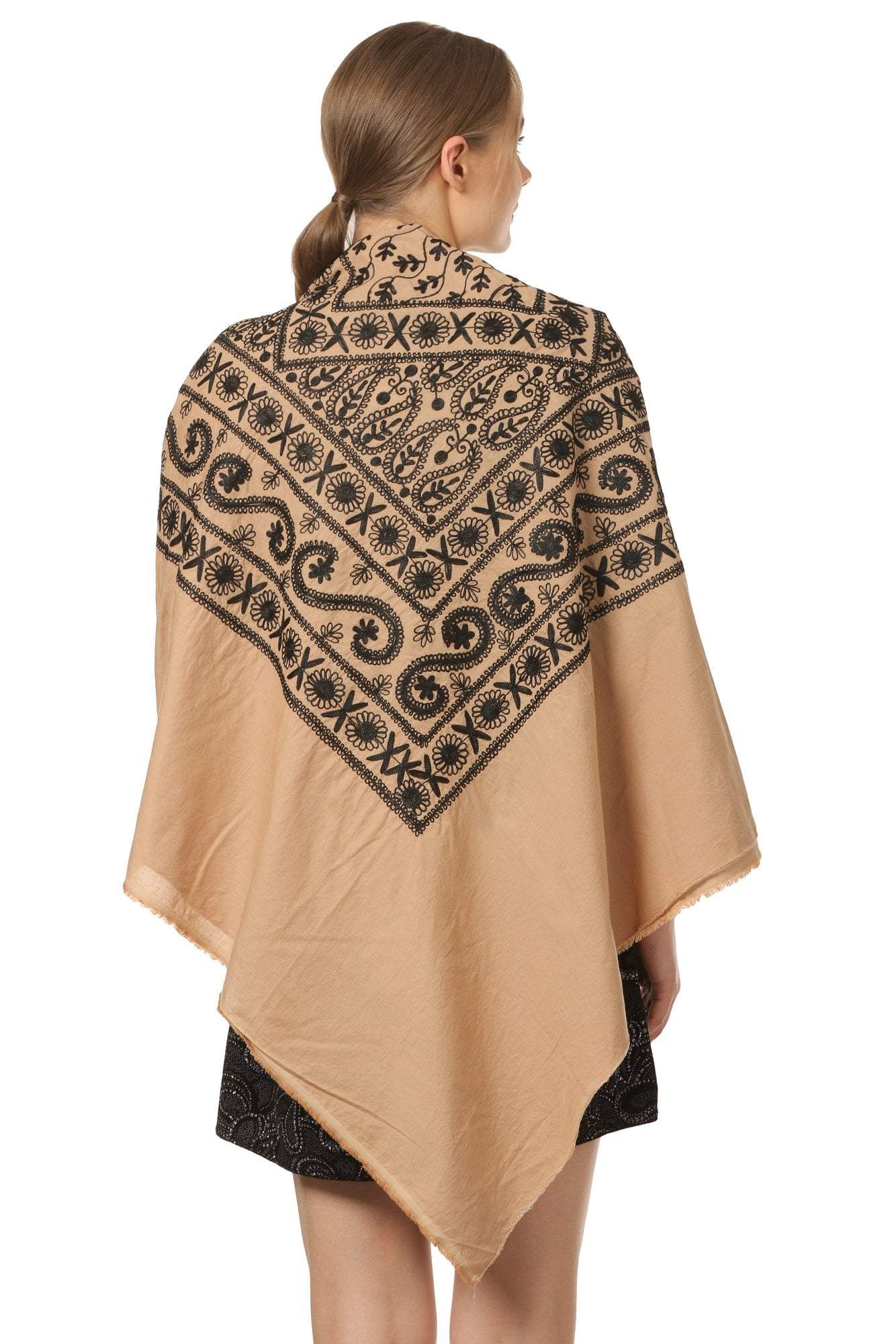 Pashtush Shawl Store Cape Pashtush Womens Hand Embroidered Kaftan Square Shawl, with aari embroidery, cotton.
