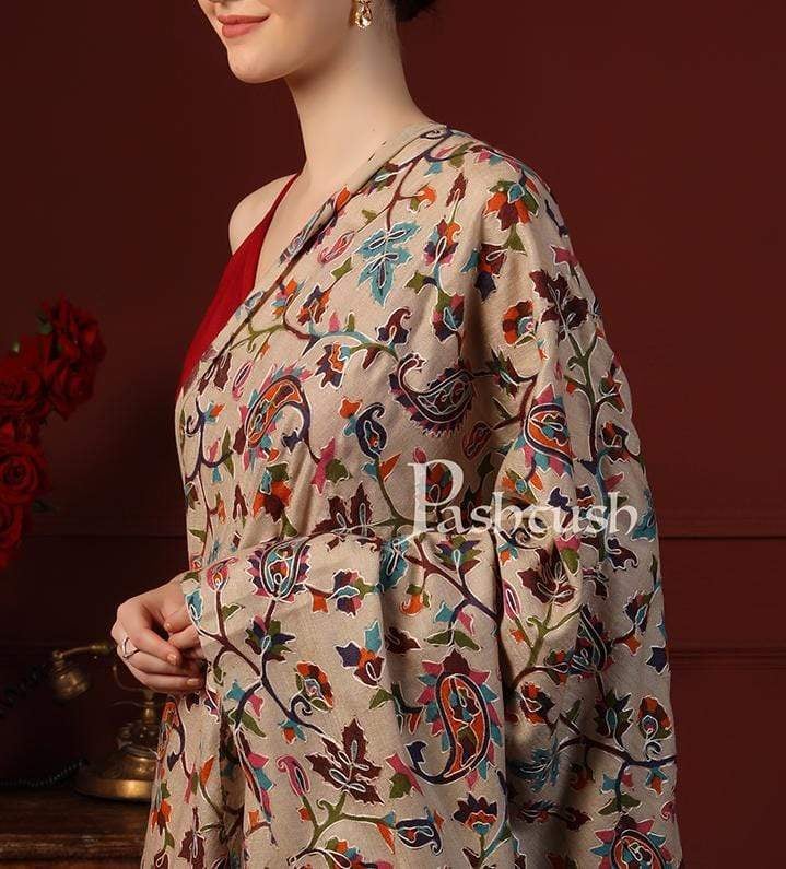 Pashtush India 114x228 Pashtush Womens Hand Embroidered Kalamkari Shawl, Fine Wool