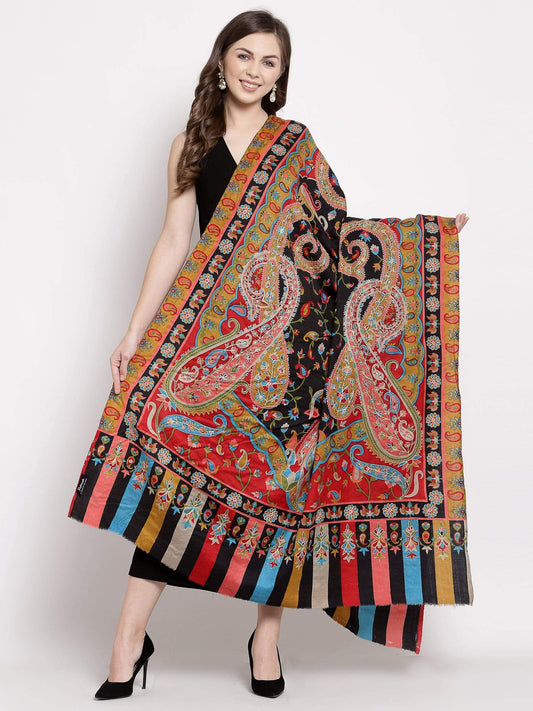 Pashtush India 114x228 Pashtush Womens Hand Embroidered Kalamkari Shawl, Fine Wool