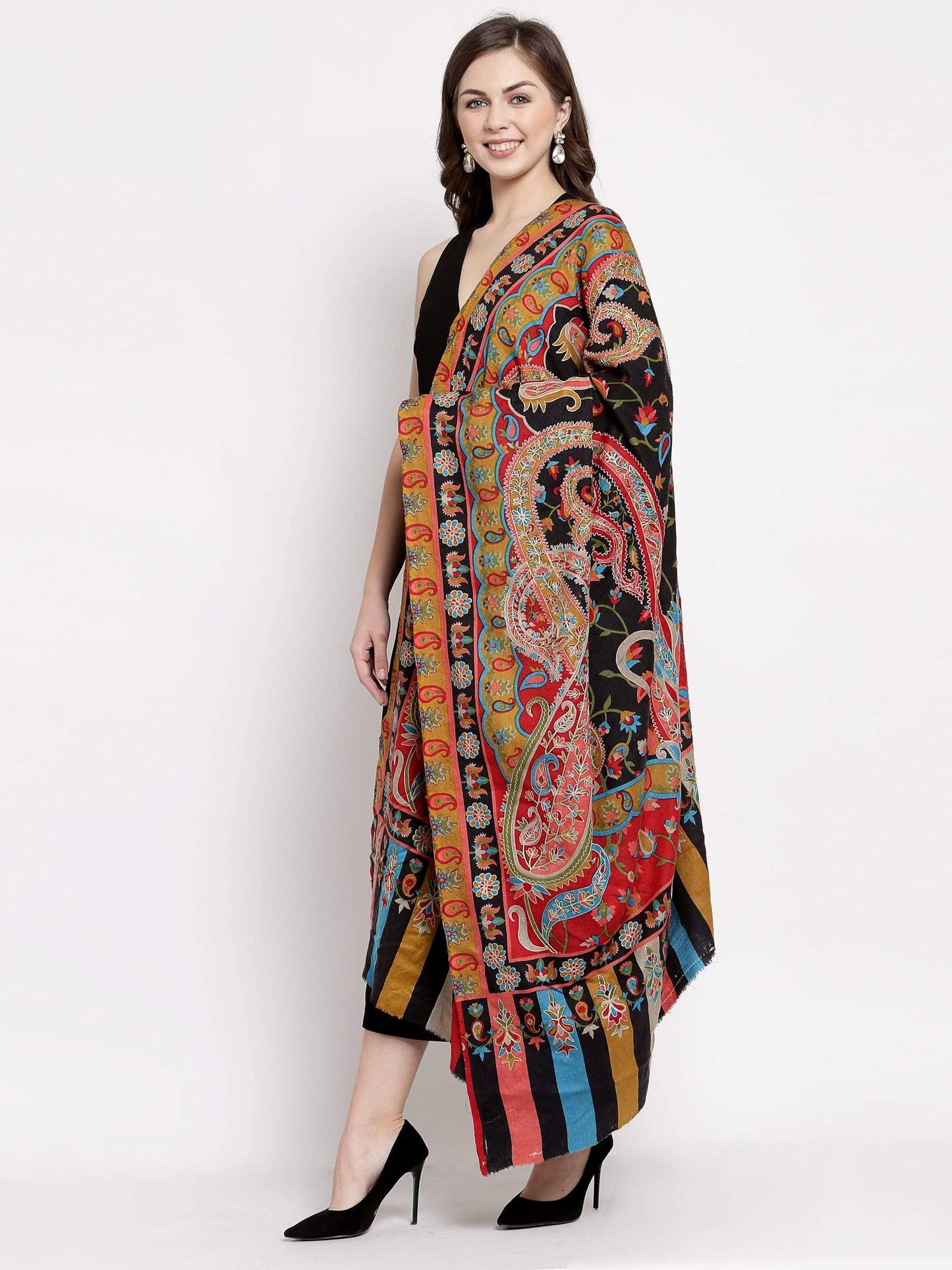 Pashtush India 114x228 Pashtush Womens Hand Embroidered Kalamkari Shawl, Fine Wool