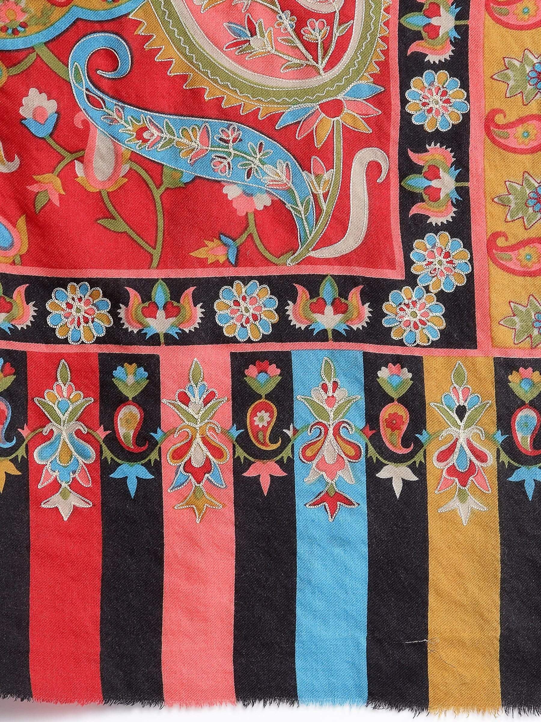 Pashtush India 114x228 Pashtush Womens Hand Embroidered Kalamkari Shawl, Fine Wool