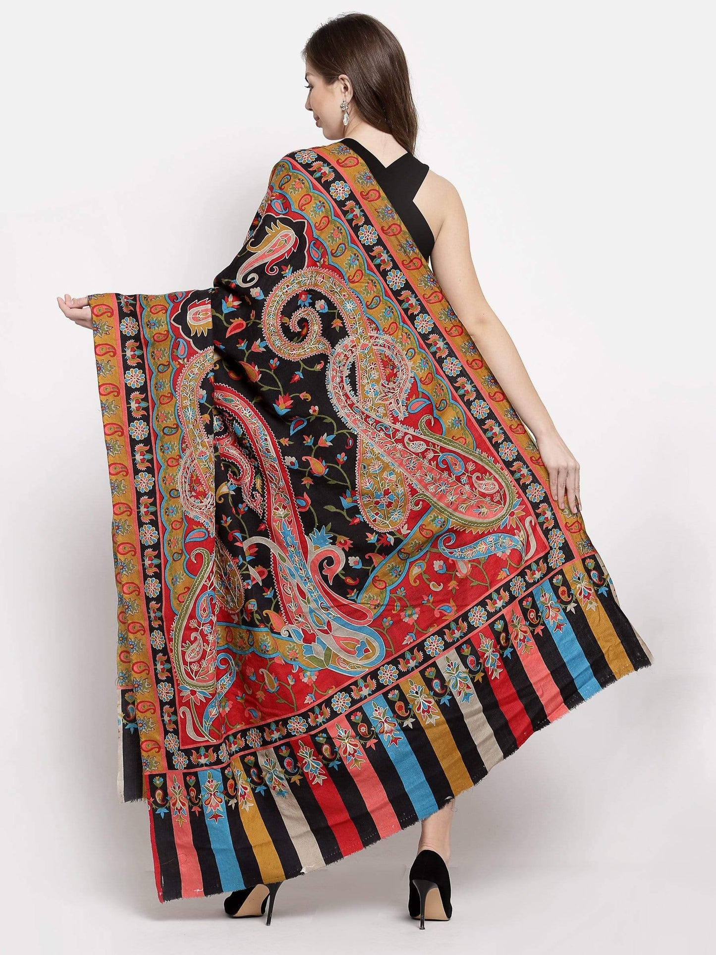 Pashtush India 114x228 Pashtush Womens Hand Embroidered Kalamkari Shawl, Fine Wool