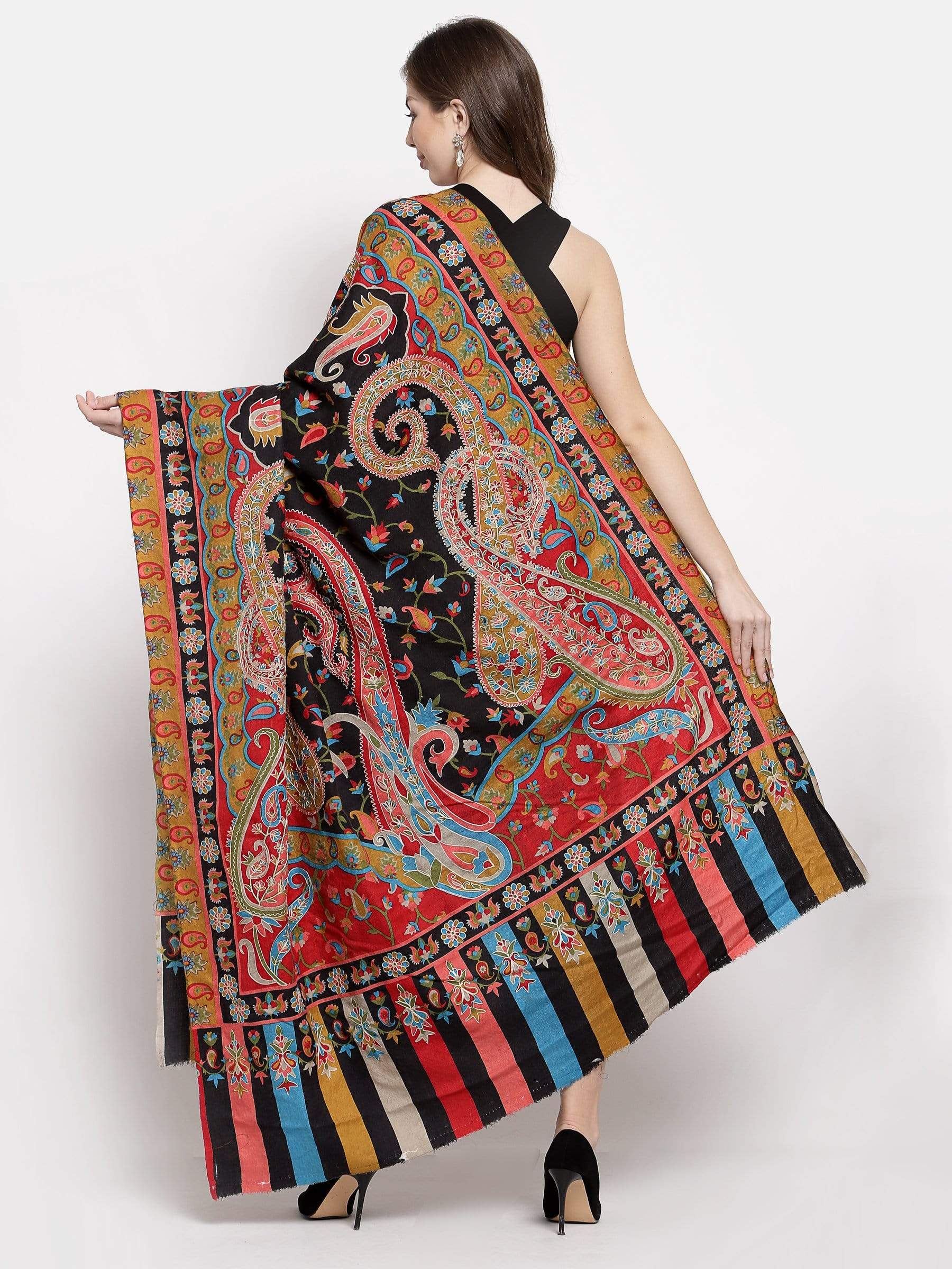 Pashtush India 114x228 Pashtush Womens Hand Embroidered Kalamkari Shawl, Fine Wool