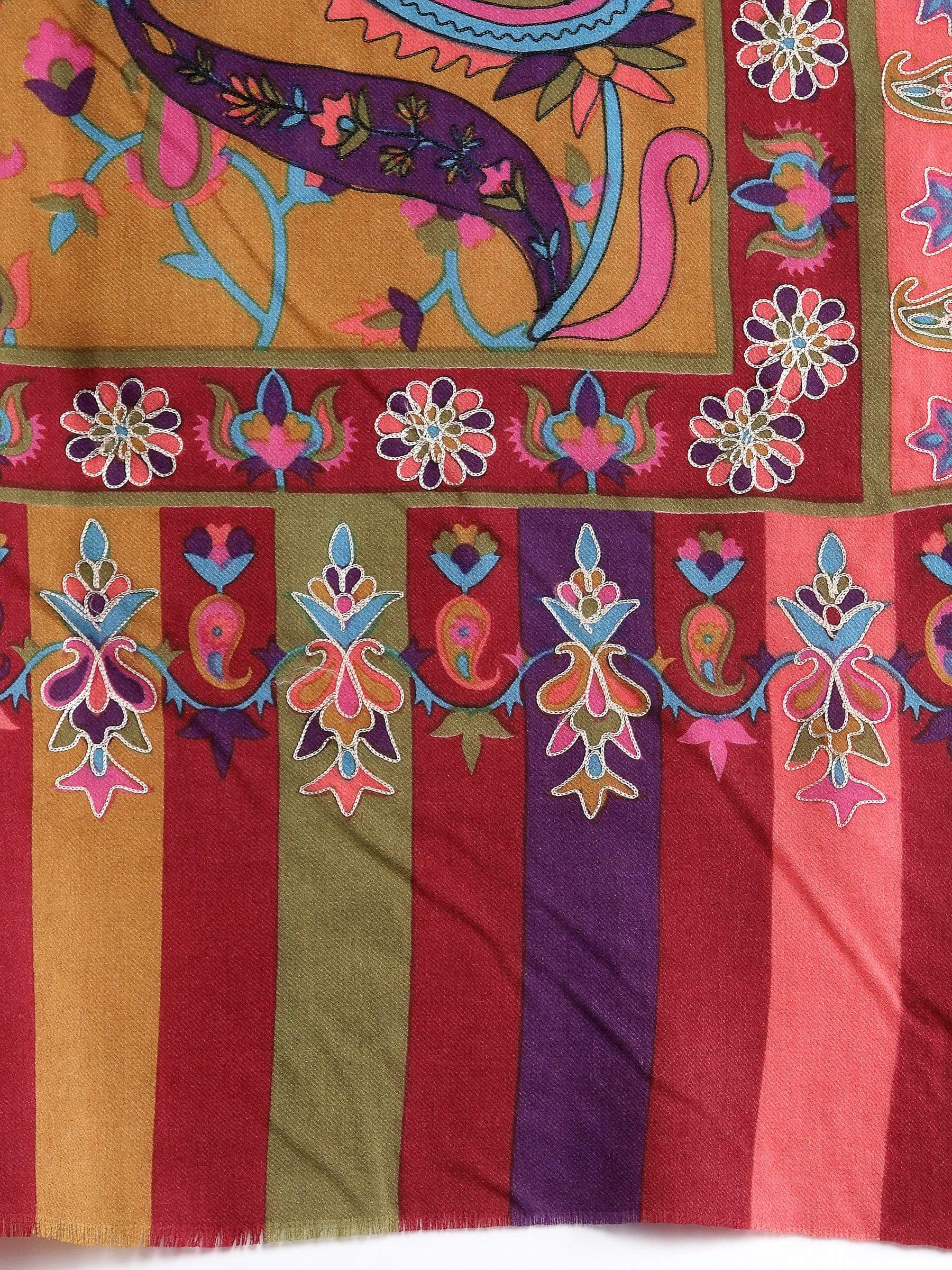 Pashtush India 114x228 Pashtush Womens Hand Embroidered Kalamkari Shawl, Fine Wool