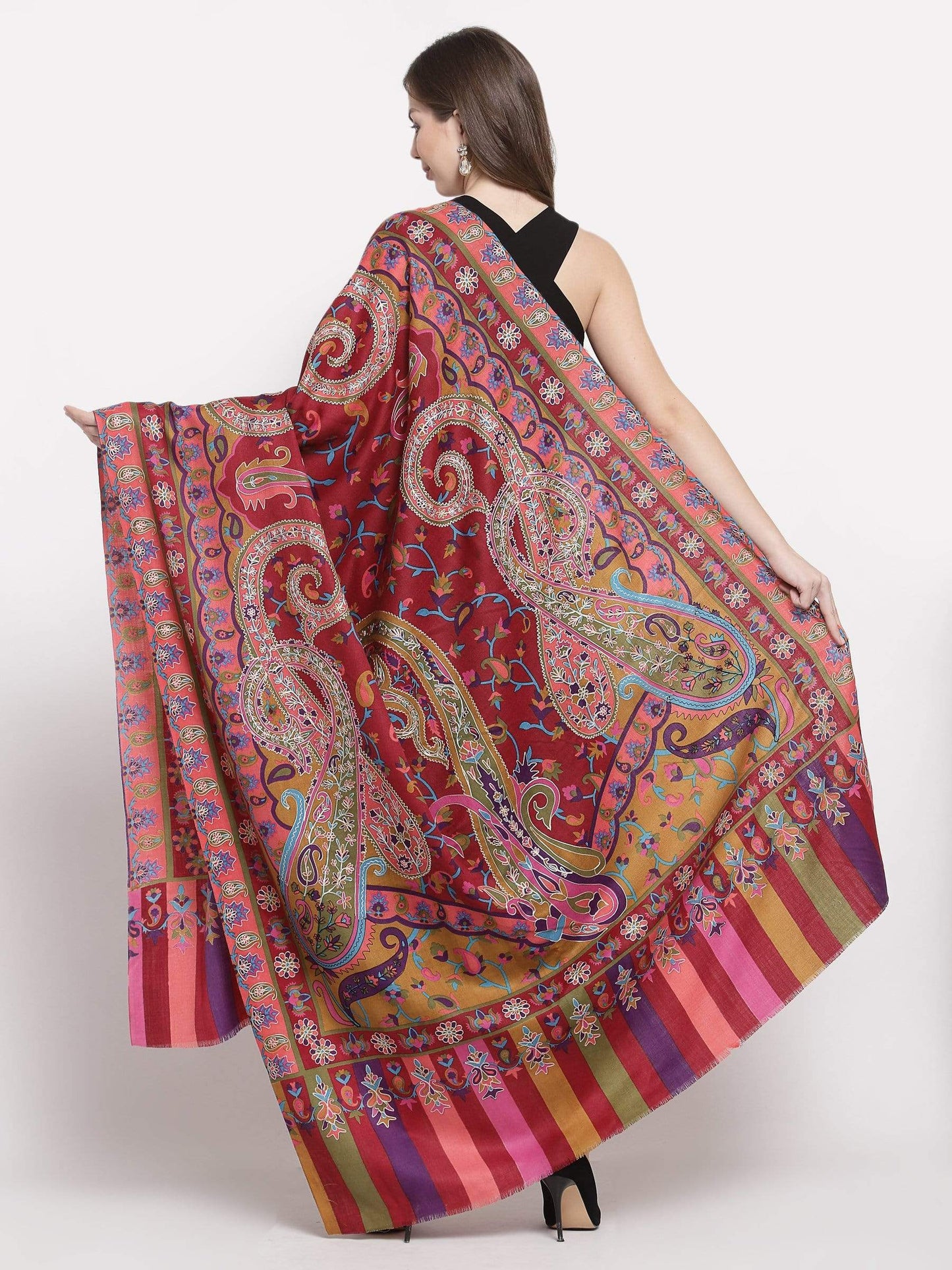 Pashtush India 114x228 Pashtush Womens Hand Embroidered Kalamkari Shawl, Fine Wool