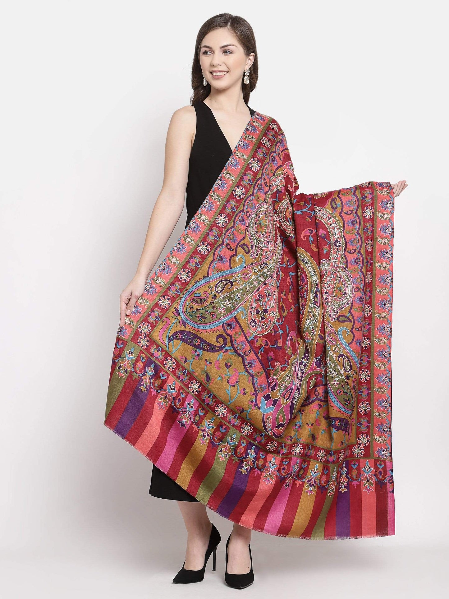 Pashtush India 114x228 Pashtush Womens Hand Embroidered Kalamkari Shawl, Fine Wool