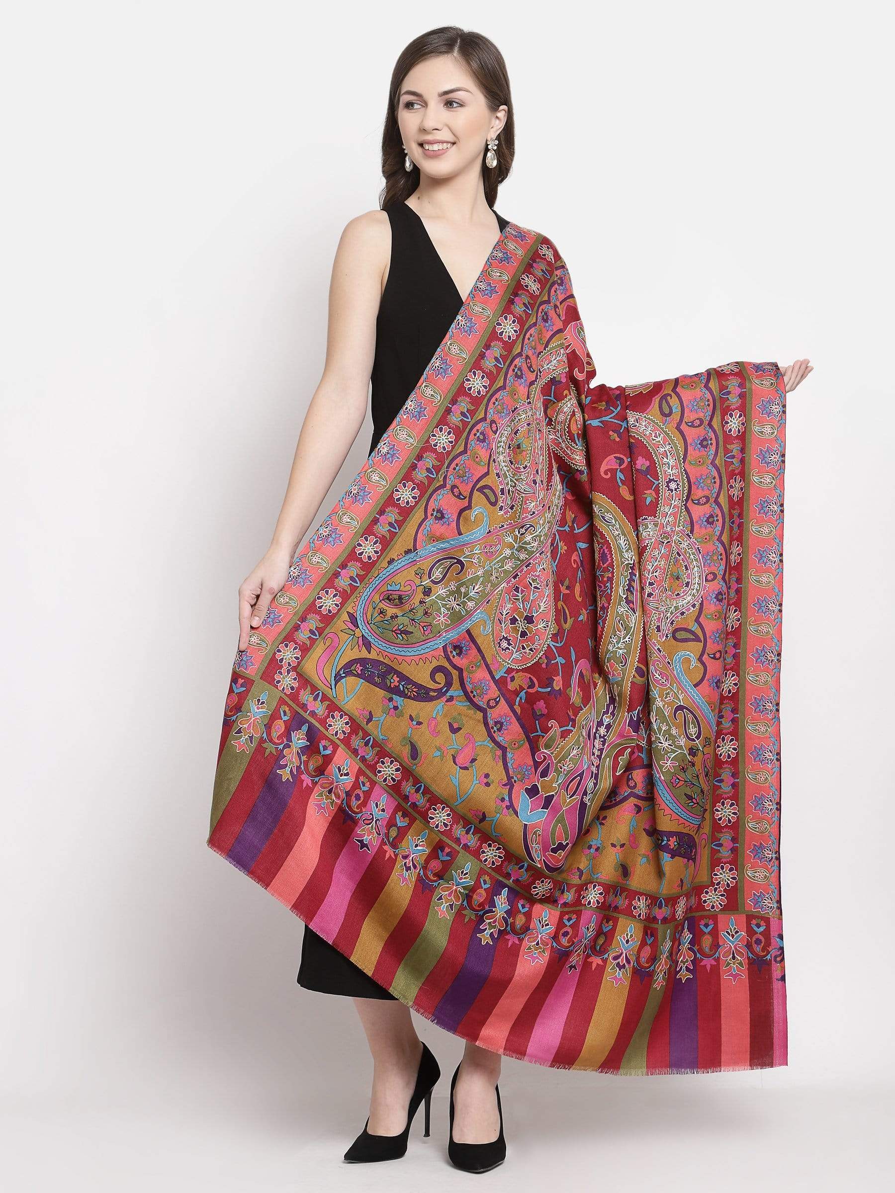 Pashtush India 114x228 Pashtush Womens Hand Embroidered Kalamkari Shawl, Fine Wool
