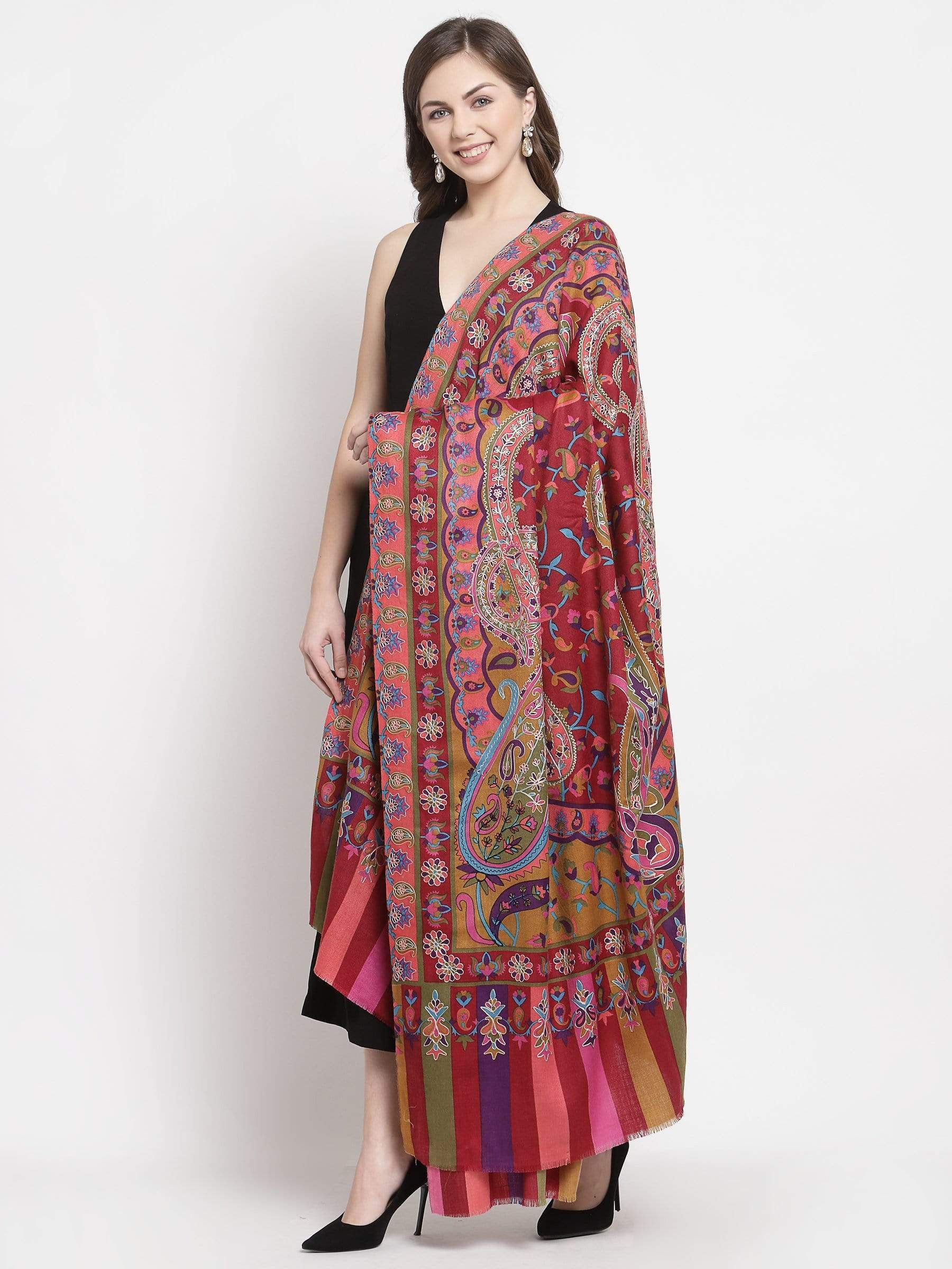 Pashtush India 114x228 Pashtush Womens Hand Embroidered Kalamkari Shawl, Fine Wool