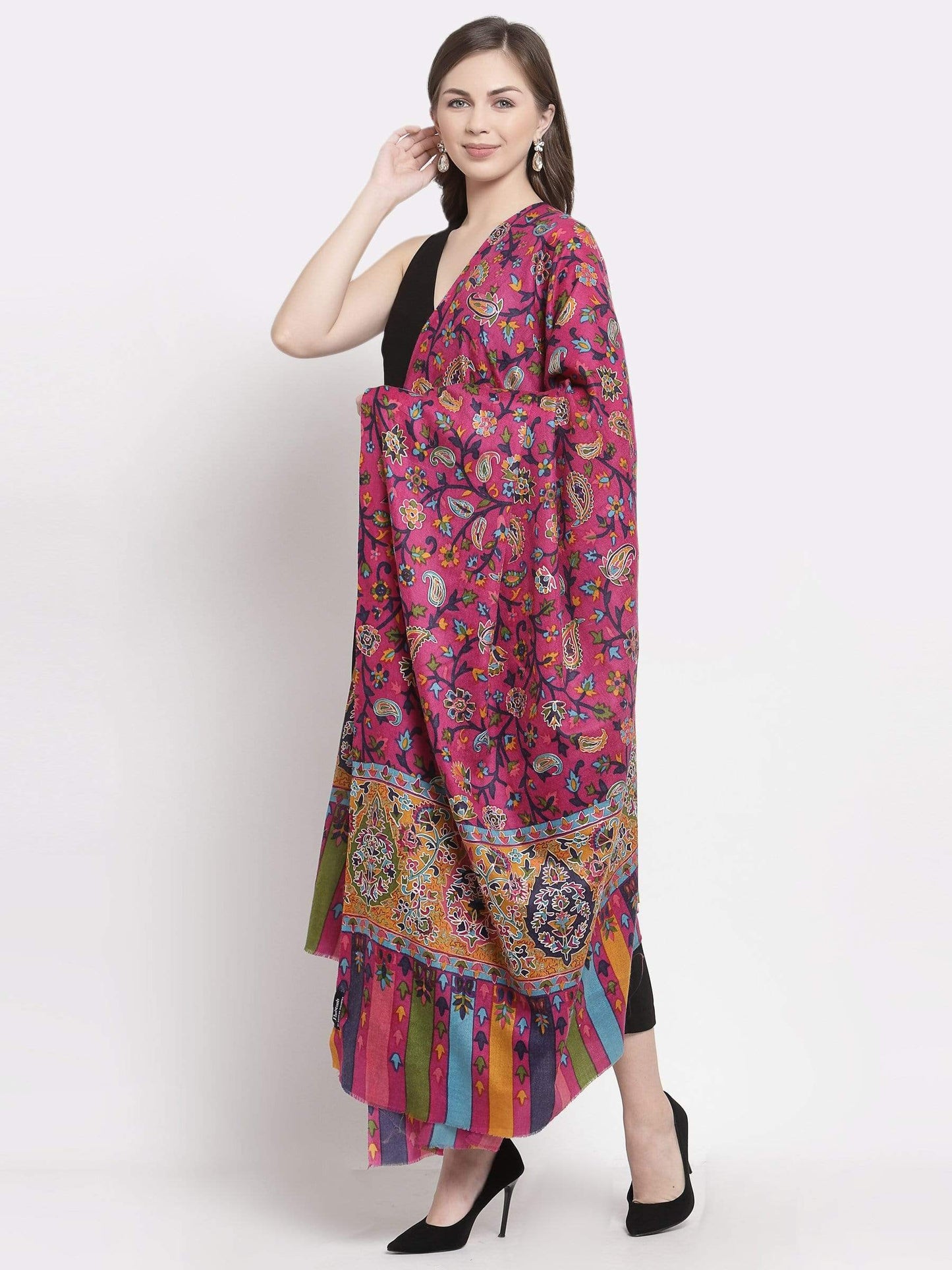 Pashtush India 114x228 Pashtush Womens Hand Embroidered Kalamkari Shawl, Fine Wool