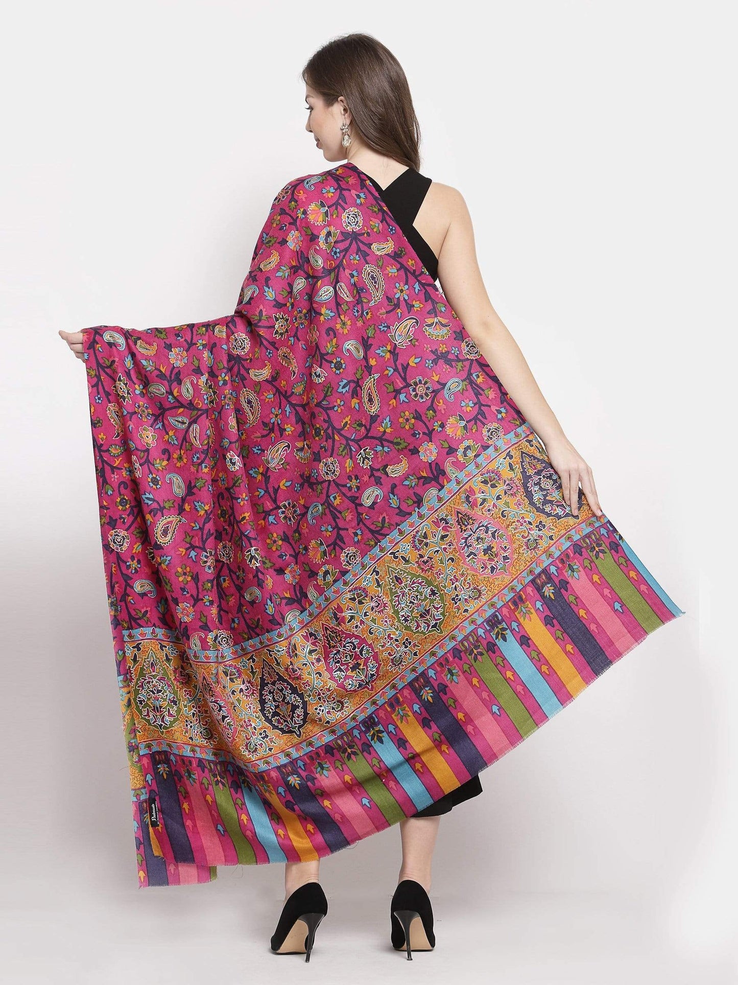 Pashtush India 114x228 Pashtush Womens Hand Embroidered Kalamkari Shawl, Fine Wool