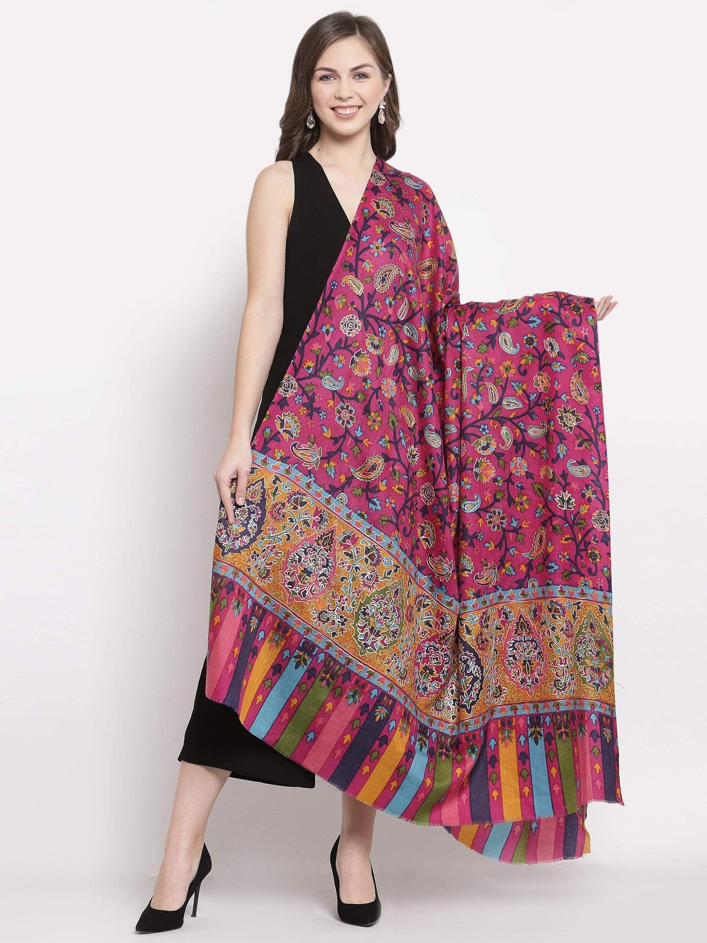 Pashtush India 114x228 Pashtush Womens Hand Embroidered Kalamkari Shawl, Fine Wool