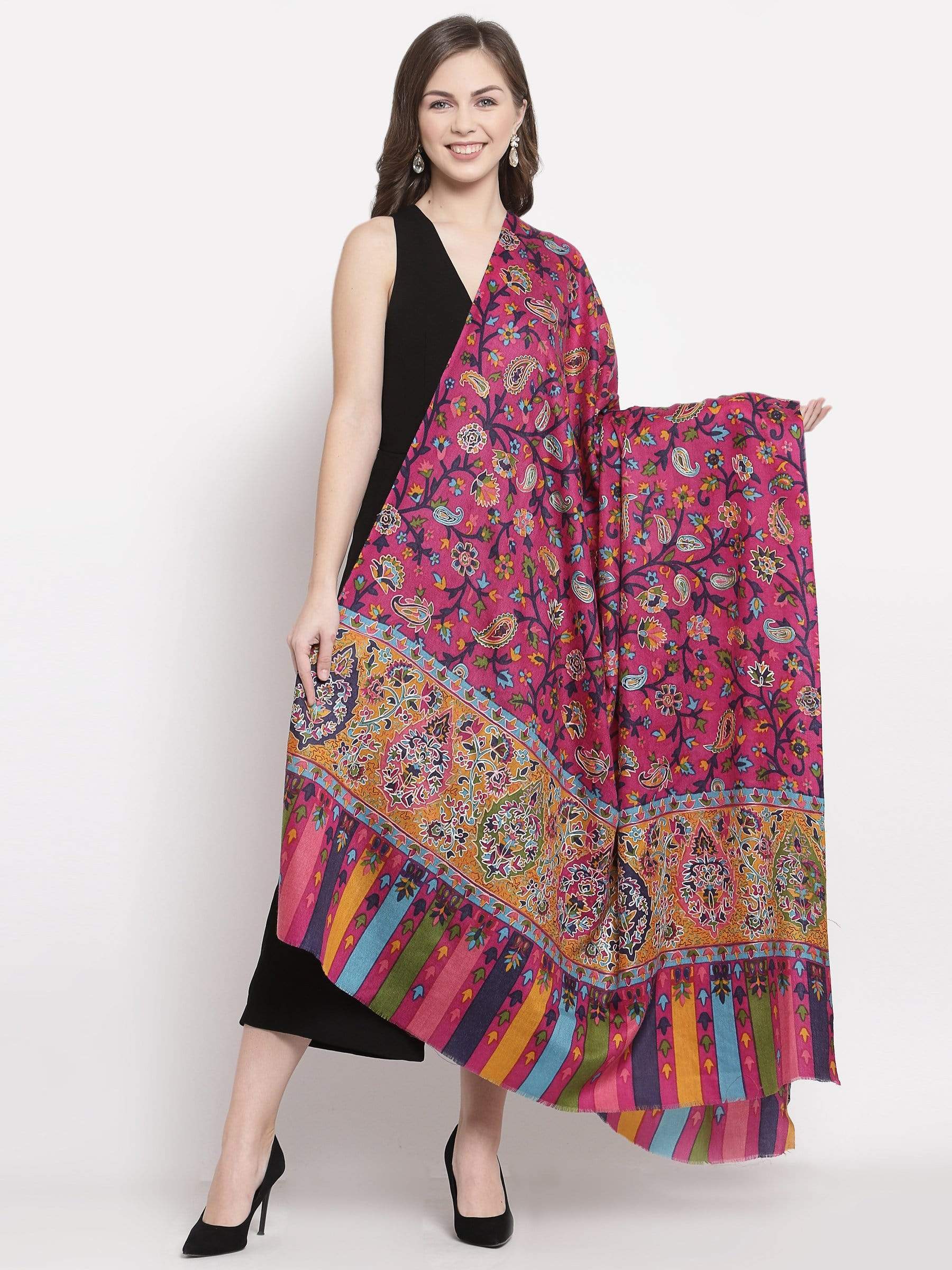 Pashtush India 114x228 Pashtush Womens Hand Embroidered Kalamkari Shawl, Fine Wool
