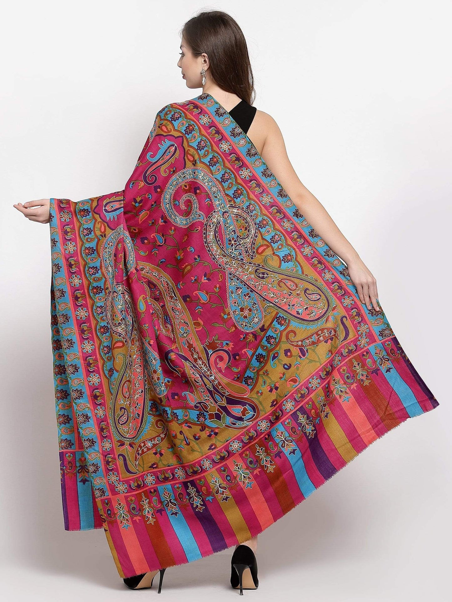 Pashtush India 114x228 Pashtush Womens Hand Embroidered Kalamkari Shawl, Soft and Warm, Light Weight Fine Wool