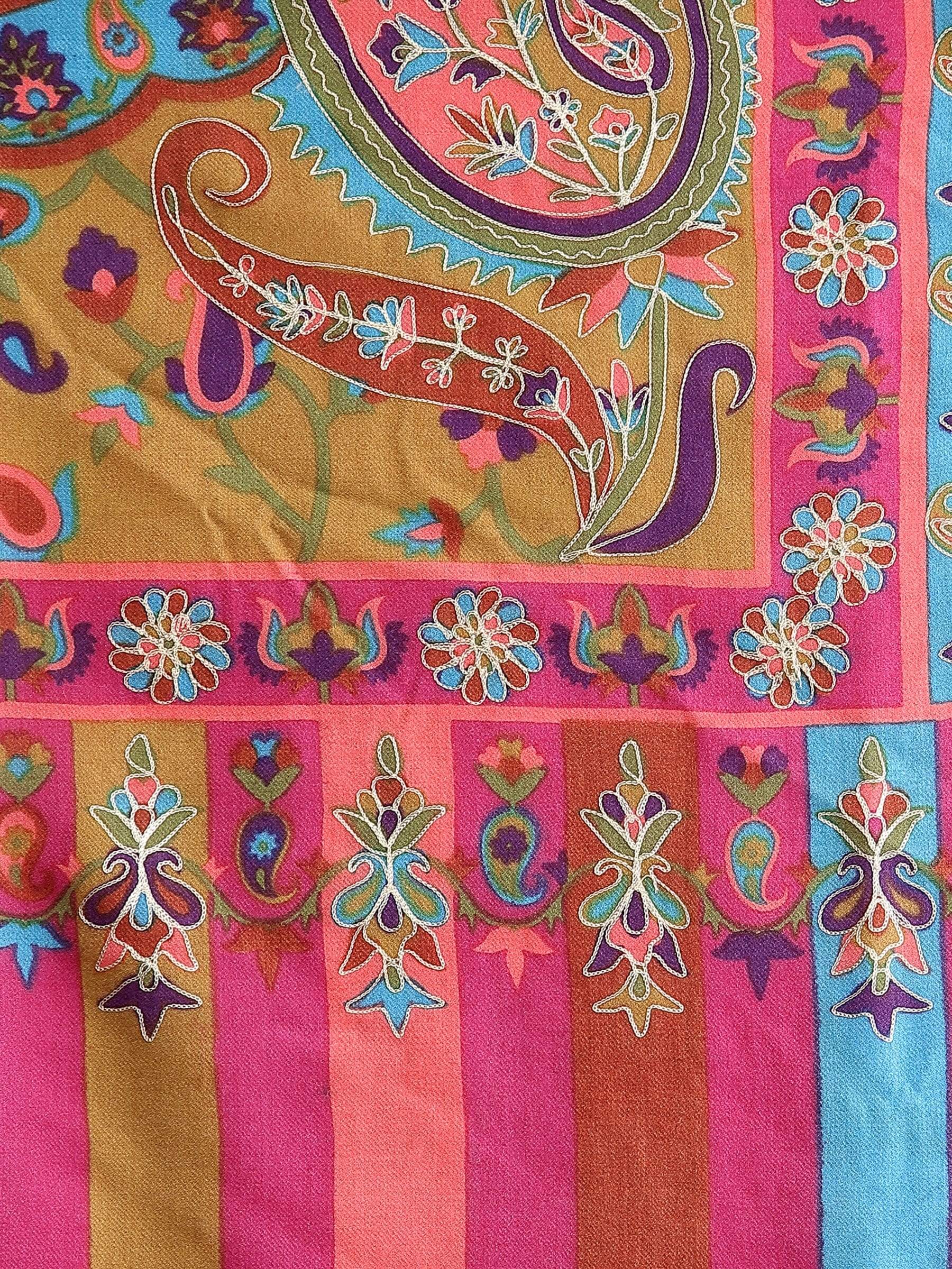 Pashtush India 114x228 Pashtush Womens Hand Embroidered Kalamkari Shawl, Soft and Warm, Light Weight Fine Wool