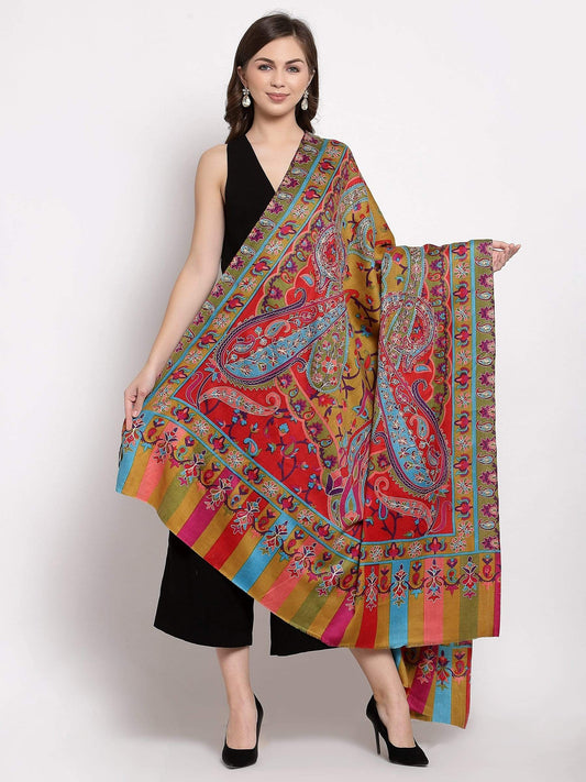 Pashtush India 114x228 Pashtush Womens Hand Embroidered Kalamkari Shawl, Soft and Warm, Light Weight Fine Wool