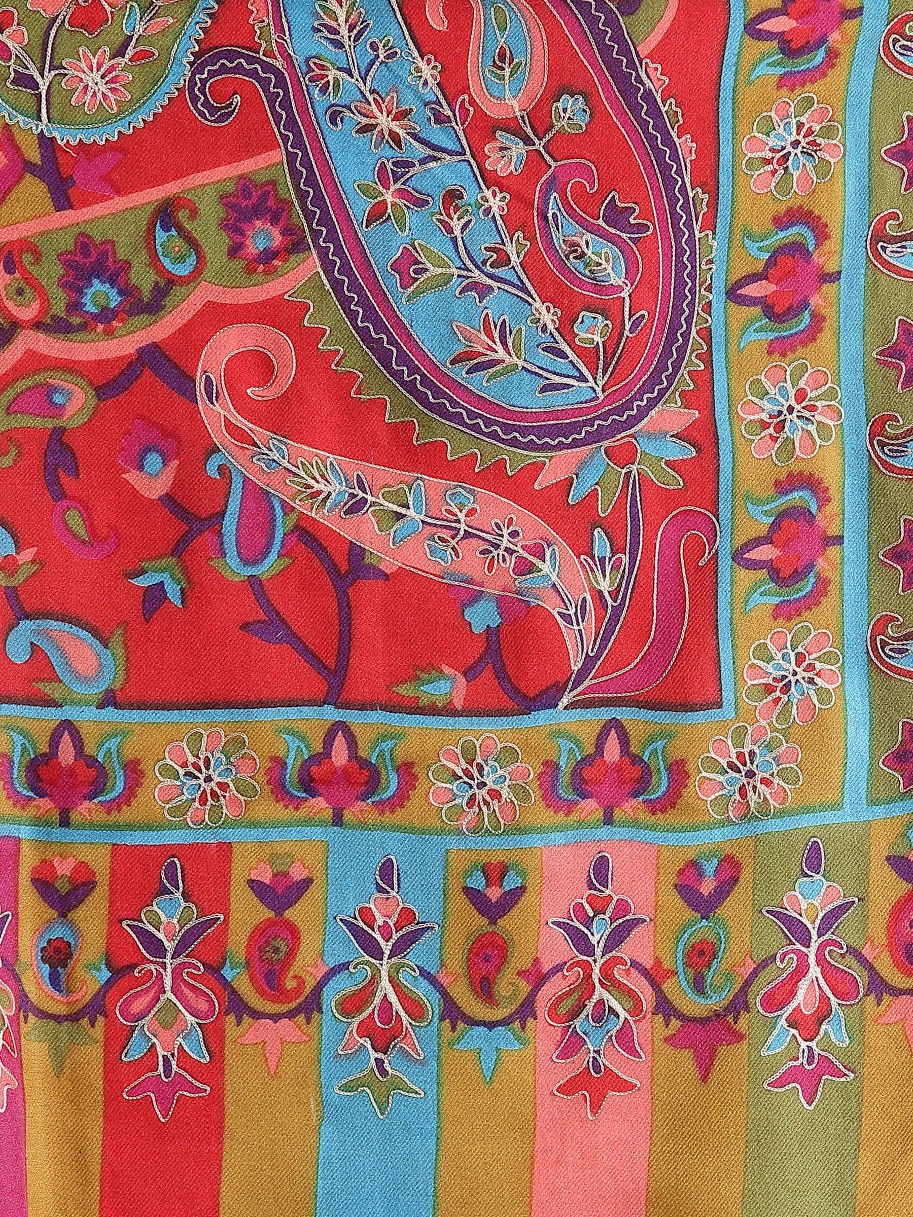 Pashtush India 114x228 Pashtush Womens Hand Embroidered Kalamkari Shawl, Soft and Warm, Light Weight Fine Wool