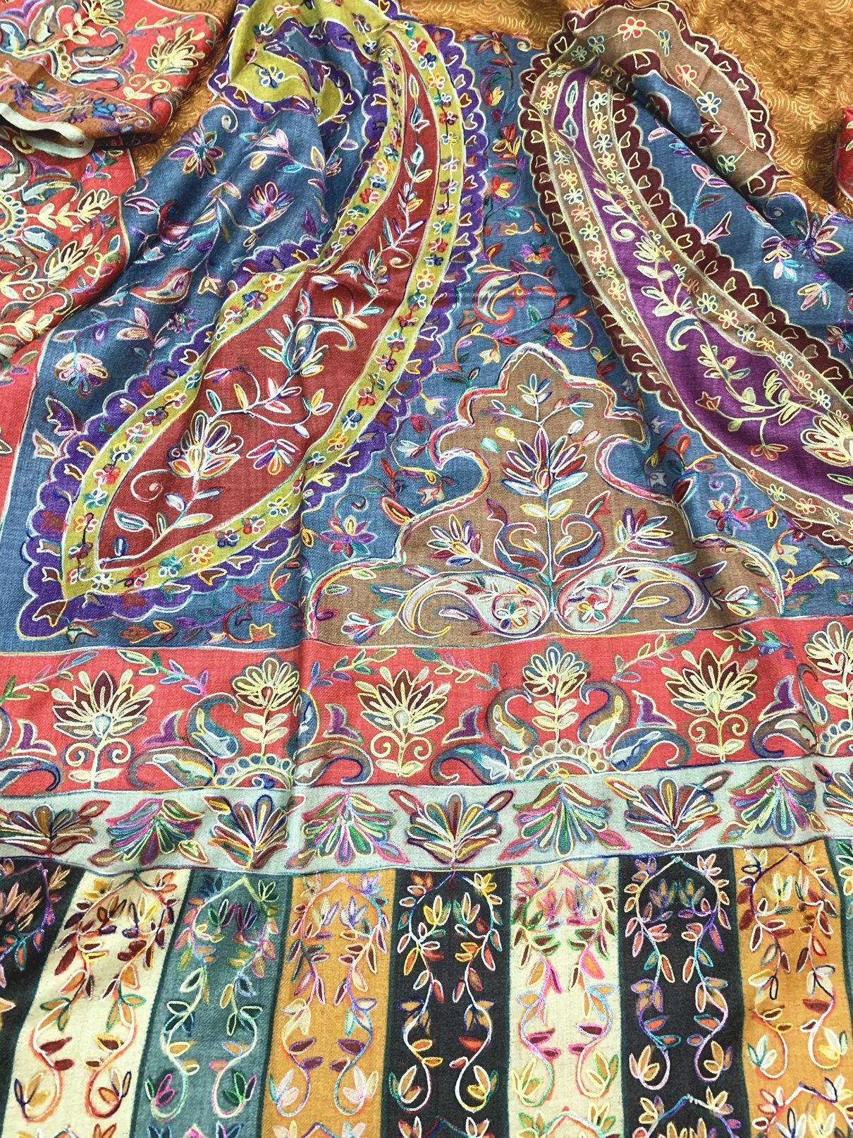 Pashtush India Stole Pashtush Womens Hand Embroidered Kalamkari Stole, Hand Painted Scarf Stole, 100% Pure Wool.