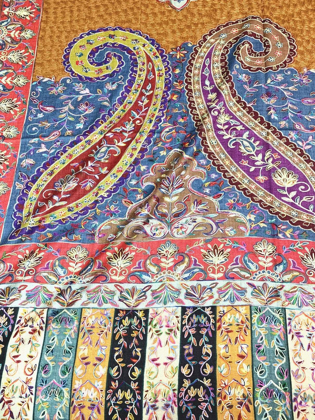 Pashtush India Stole Pashtush Womens Hand Embroidered Kalamkari Stole, Hand Painted Scarf Stole, 100% Pure Wool.