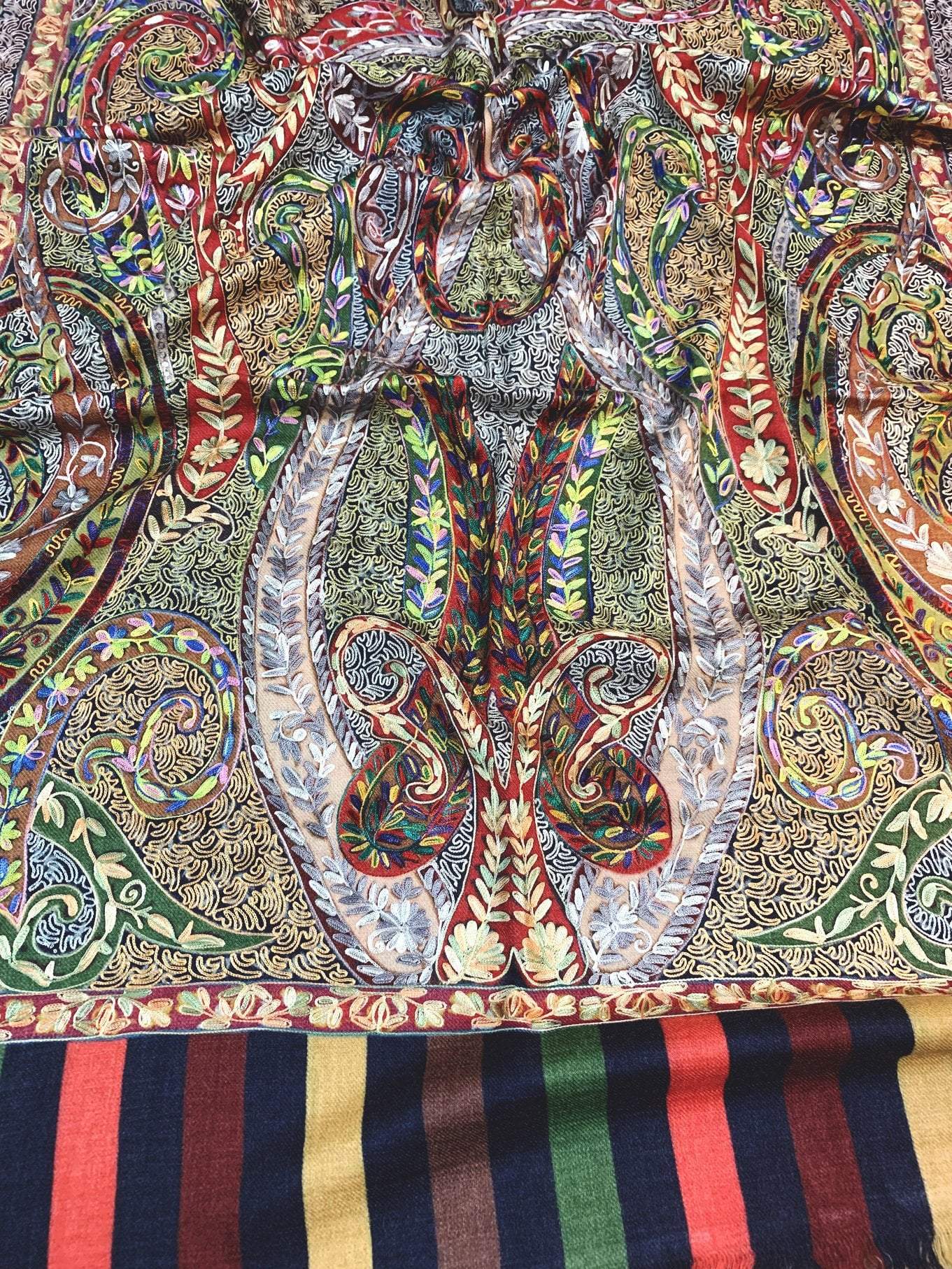 Pashtush India Stole Pashtush Womens Hand Embroidered Kalamkari Stole, Hand Painted Scarf Stole, 100% Pure Wool.