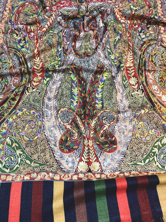 Pashtush India Stole Pashtush Womens Hand Embroidered Kalamkari Stole, Hand Painted Scarf Stole, 100% Pure Wool.