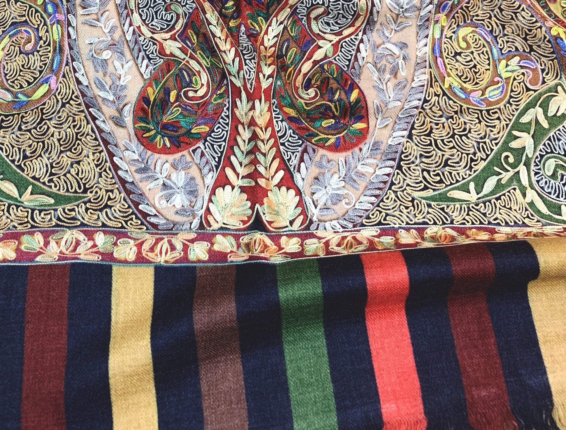 Pashtush India Stole Pashtush Womens Hand Embroidered Kalamkari Stole, Hand Painted Scarf Stole, 100% Pure Wool.