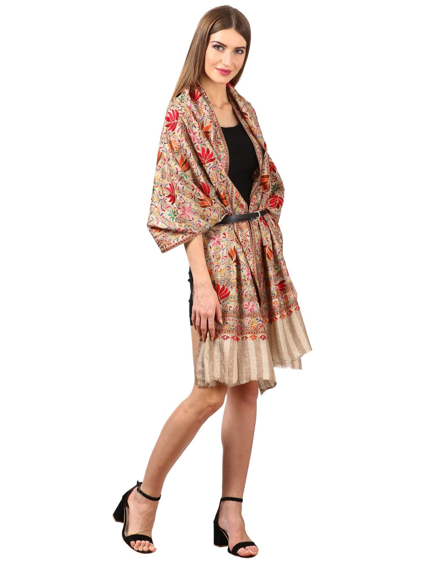 Pashtush Shawl Store Stole Pashtush Womens Hand Embroidery Nalki Stole, Multicoloured