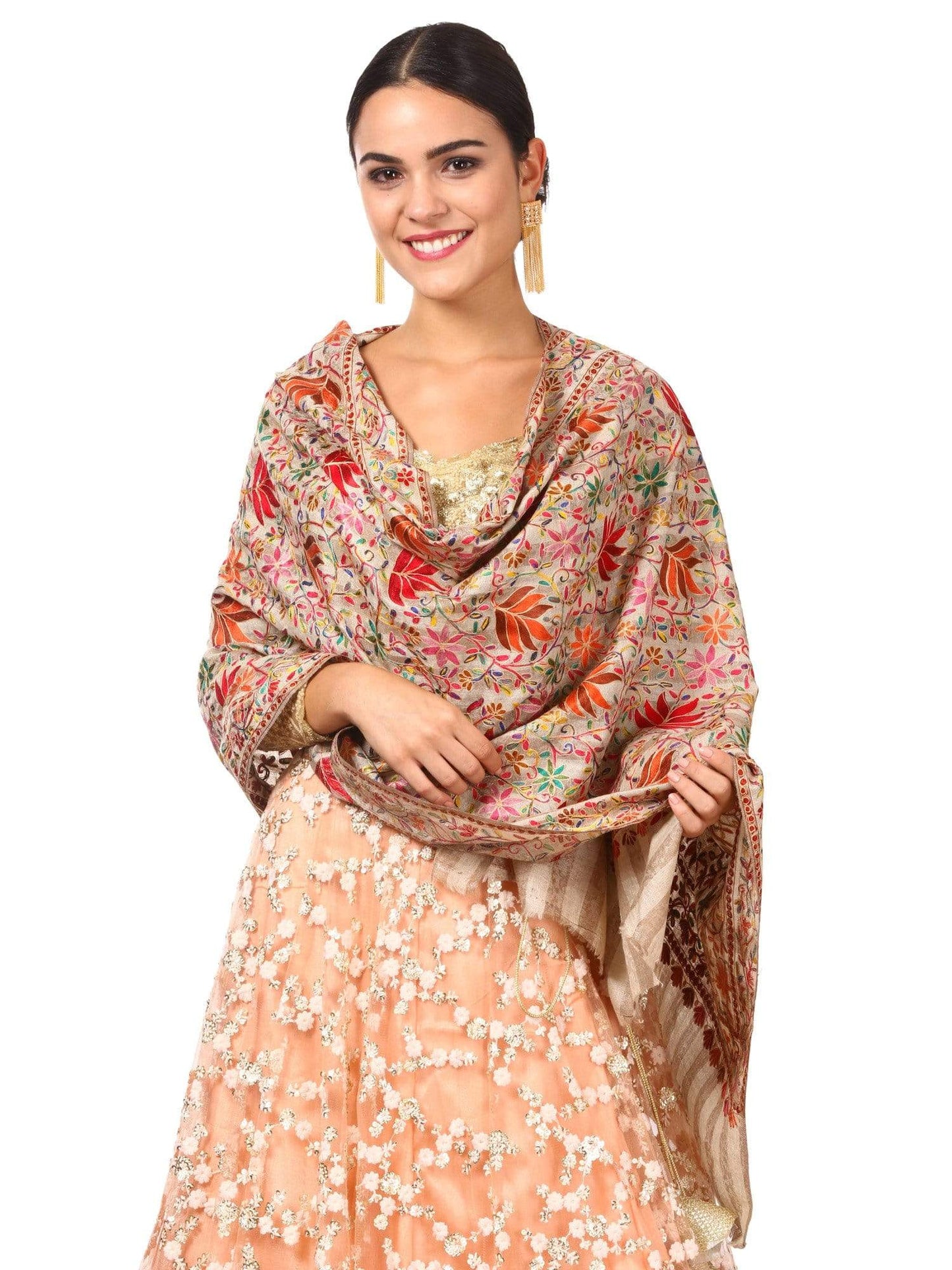 Pashtush Shawl Store Stole Pashtush Womens Hand Embroidery Nalki Stole, Multicoloured