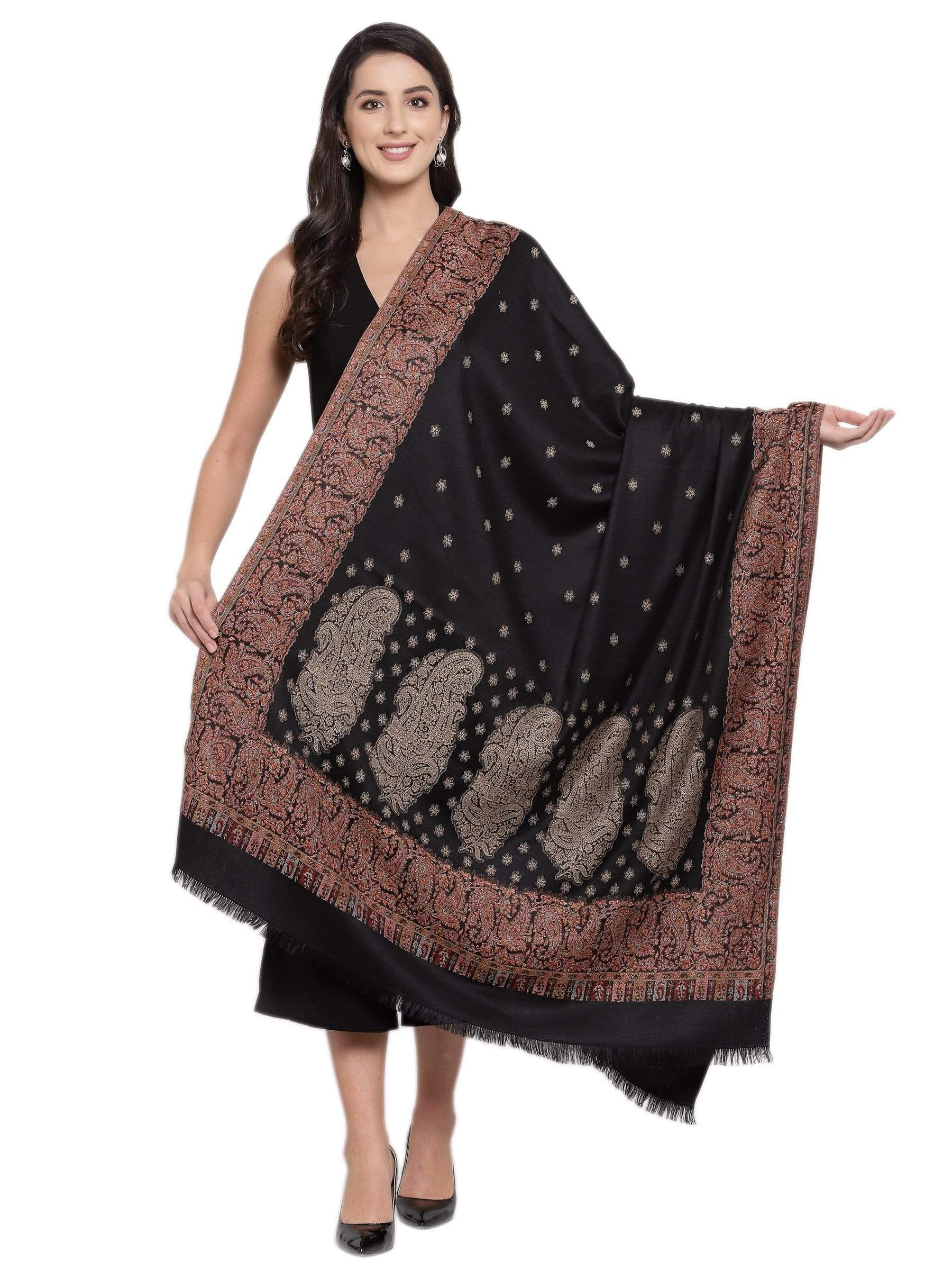Pashtush India 100x200 Pashtush Womens Jamawar Shawl, Soft Faux Pashmina Black