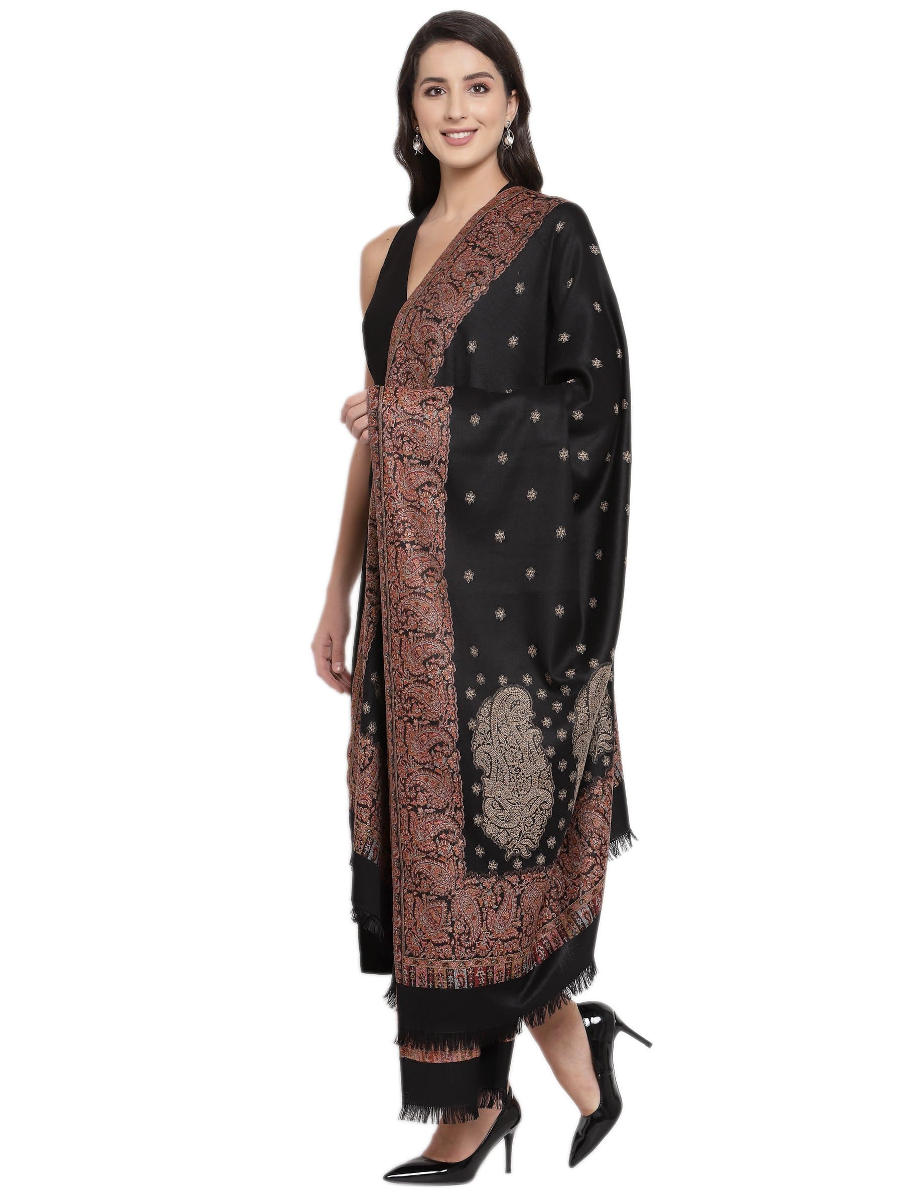 Pashtush India 100x200 Pashtush Womens Jamawar Shawl, Soft Faux Pashmina Black