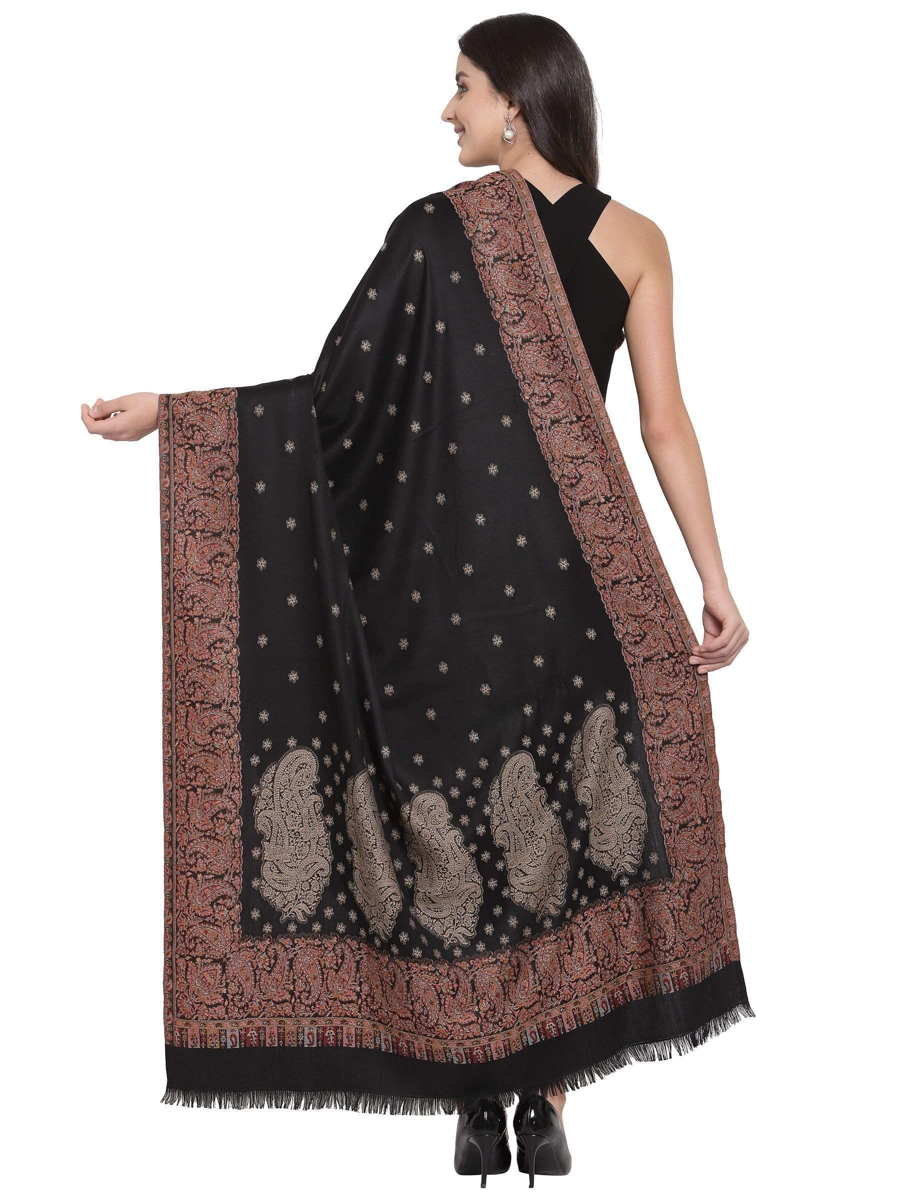 Pashtush India 100x200 Pashtush Womens Jamawar Shawl, Soft Faux Pashmina Black