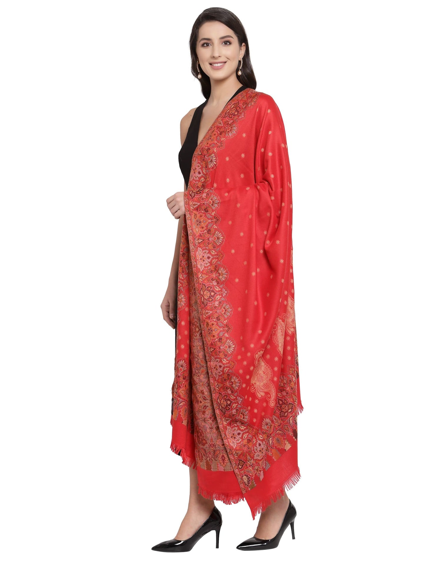 Pashtush India 100x200 Pashtush womens Jamawar Shawl, Soft Faux Pashmina Red