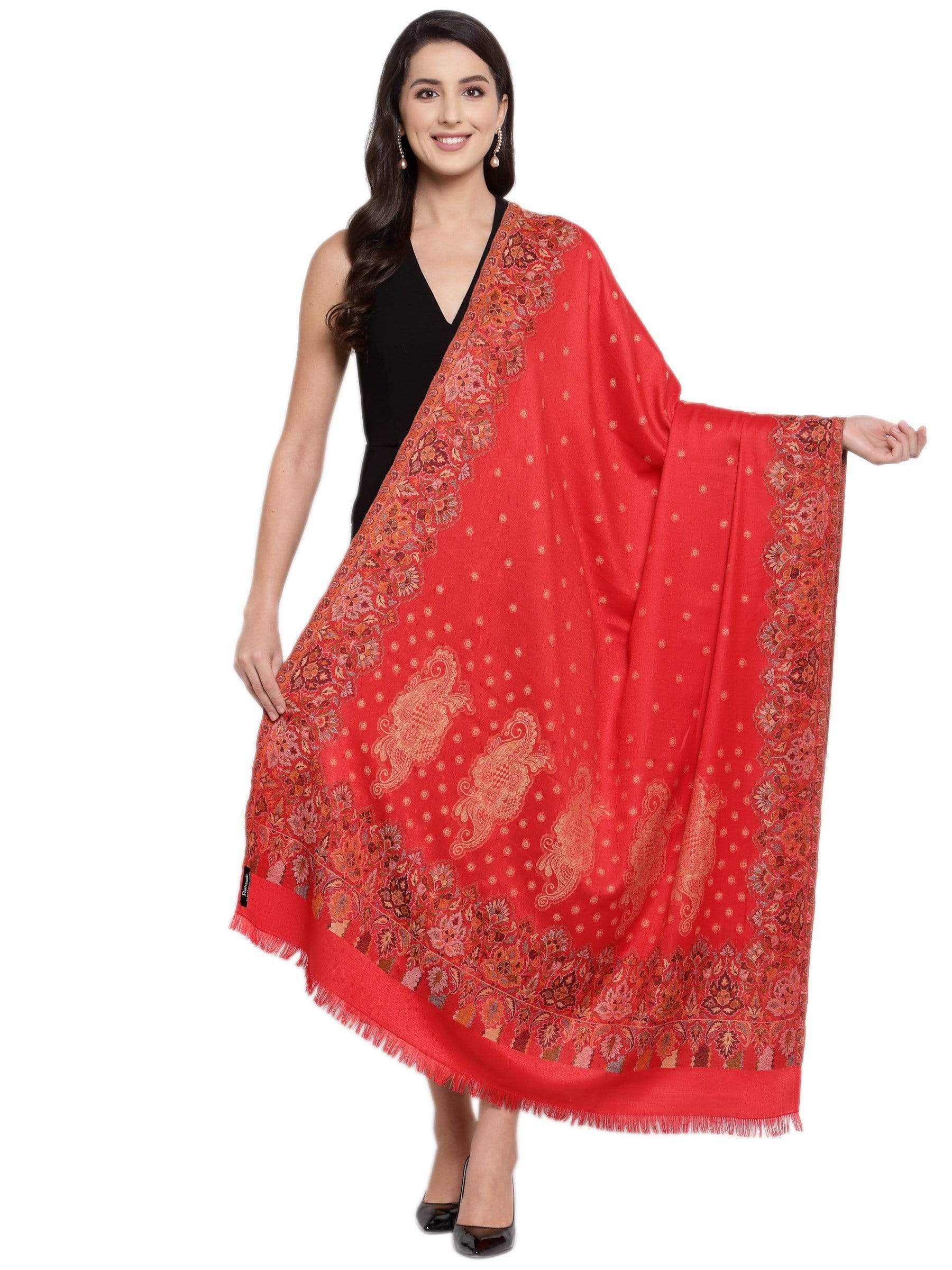 Pashtush India 100x200 Pashtush womens Jamawar Shawl, Soft Faux Pashmina Red