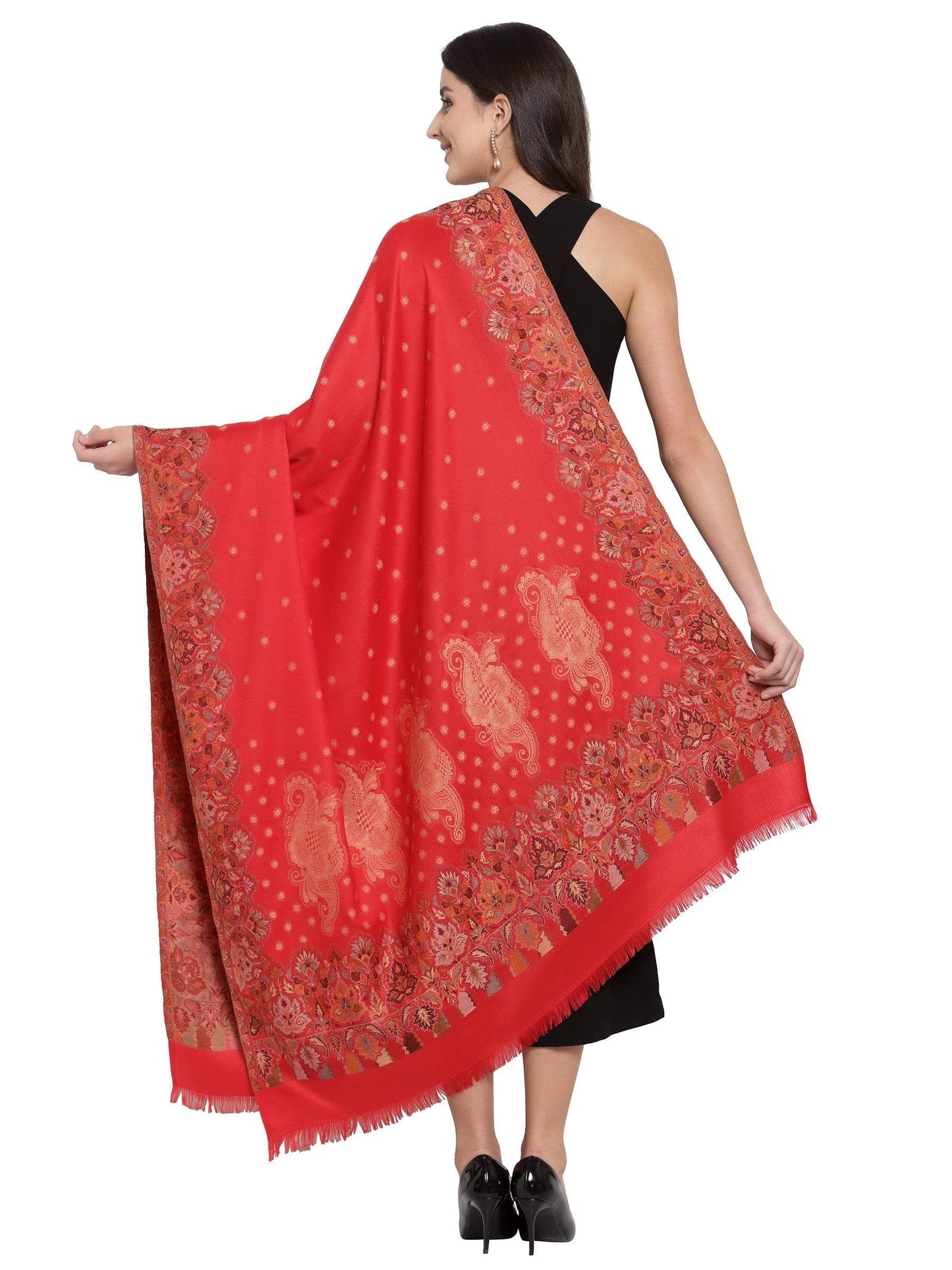 Pashtush India 100x200 Pashtush womens Jamawar Shawl, Soft Faux Pashmina Red