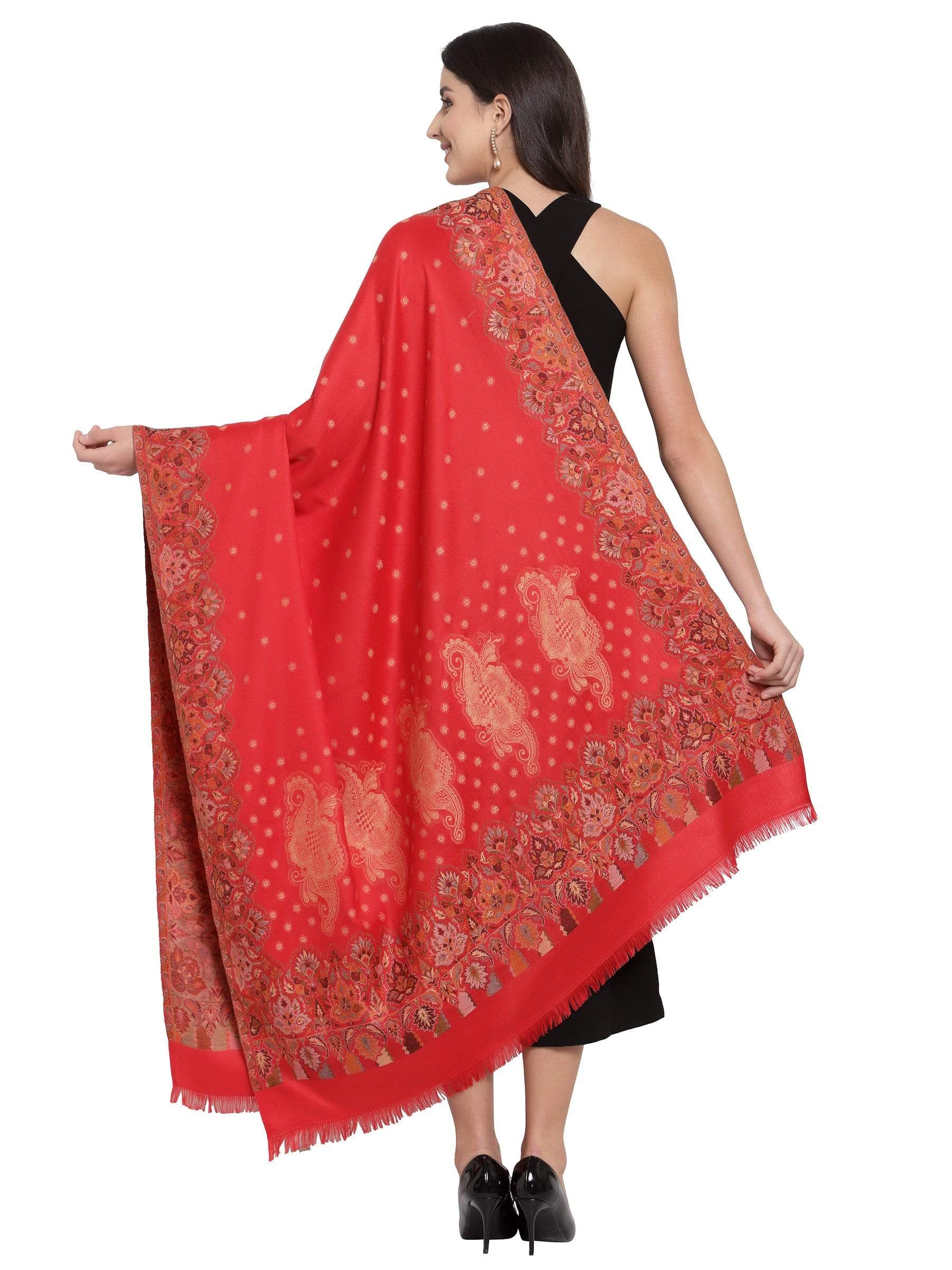 Pashtush India 100x200 Pashtush womens Jamawar Shawl, Soft Faux Pashmina Red