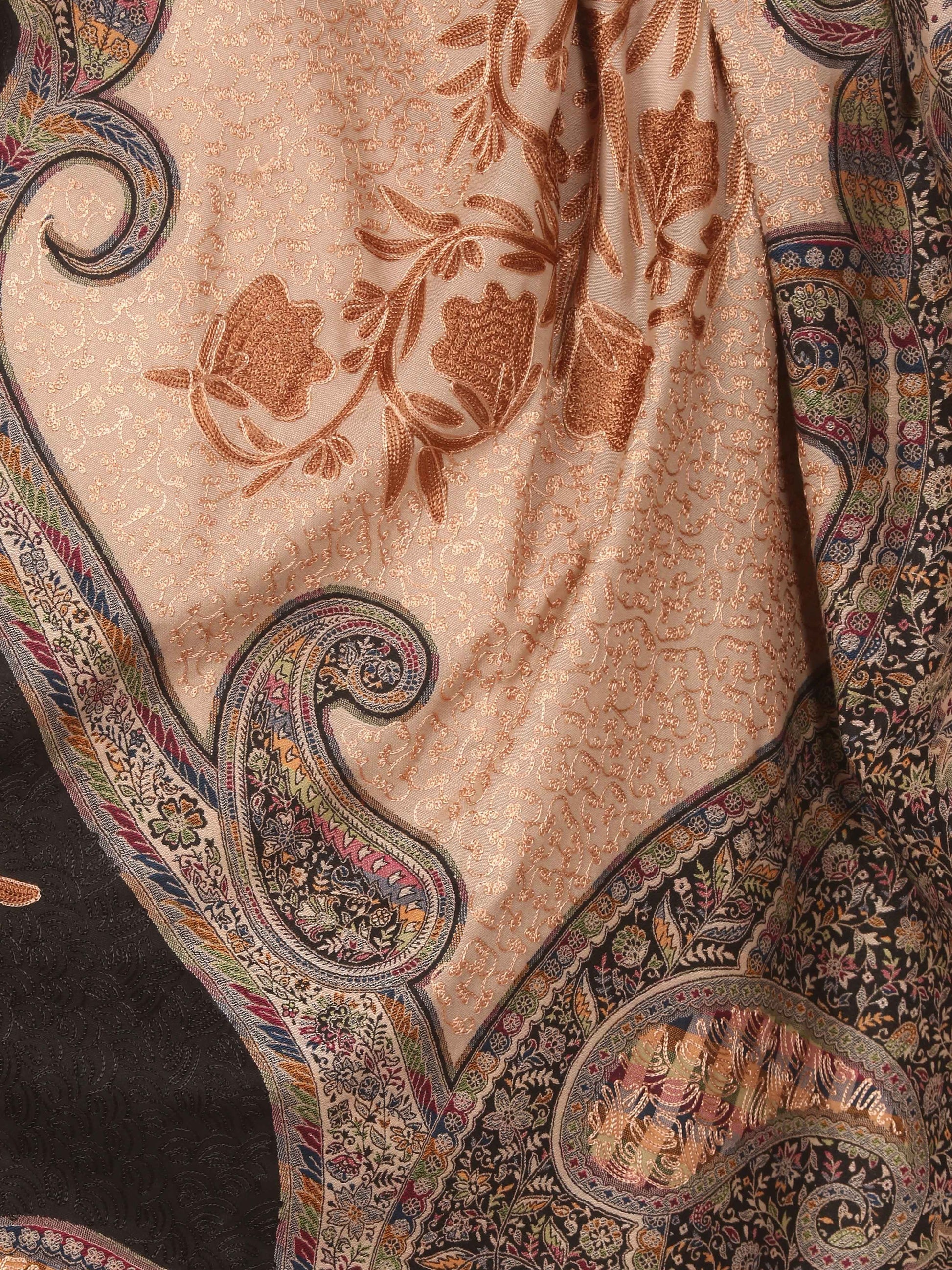 Pashtush Store Shawl Pashtush Womens Jamawar Shawl with Aari Embroidery, Silky Threadwork - Soft Faux Pashmina