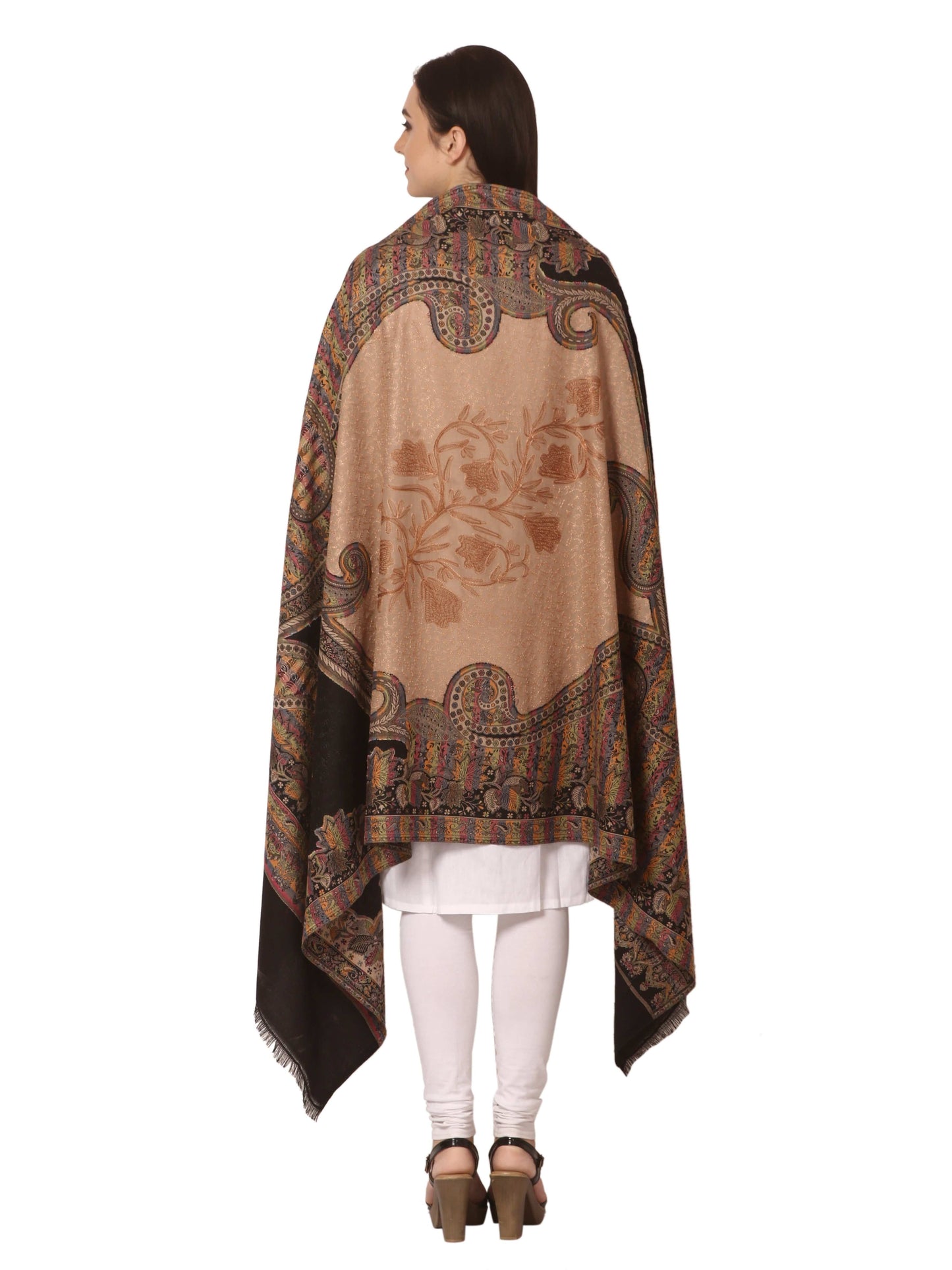 Pashtush Store Shawl Pashtush Womens Jamawar Shawl with Aari Embroidery, Silky Threadwork - Soft Faux Pashmina