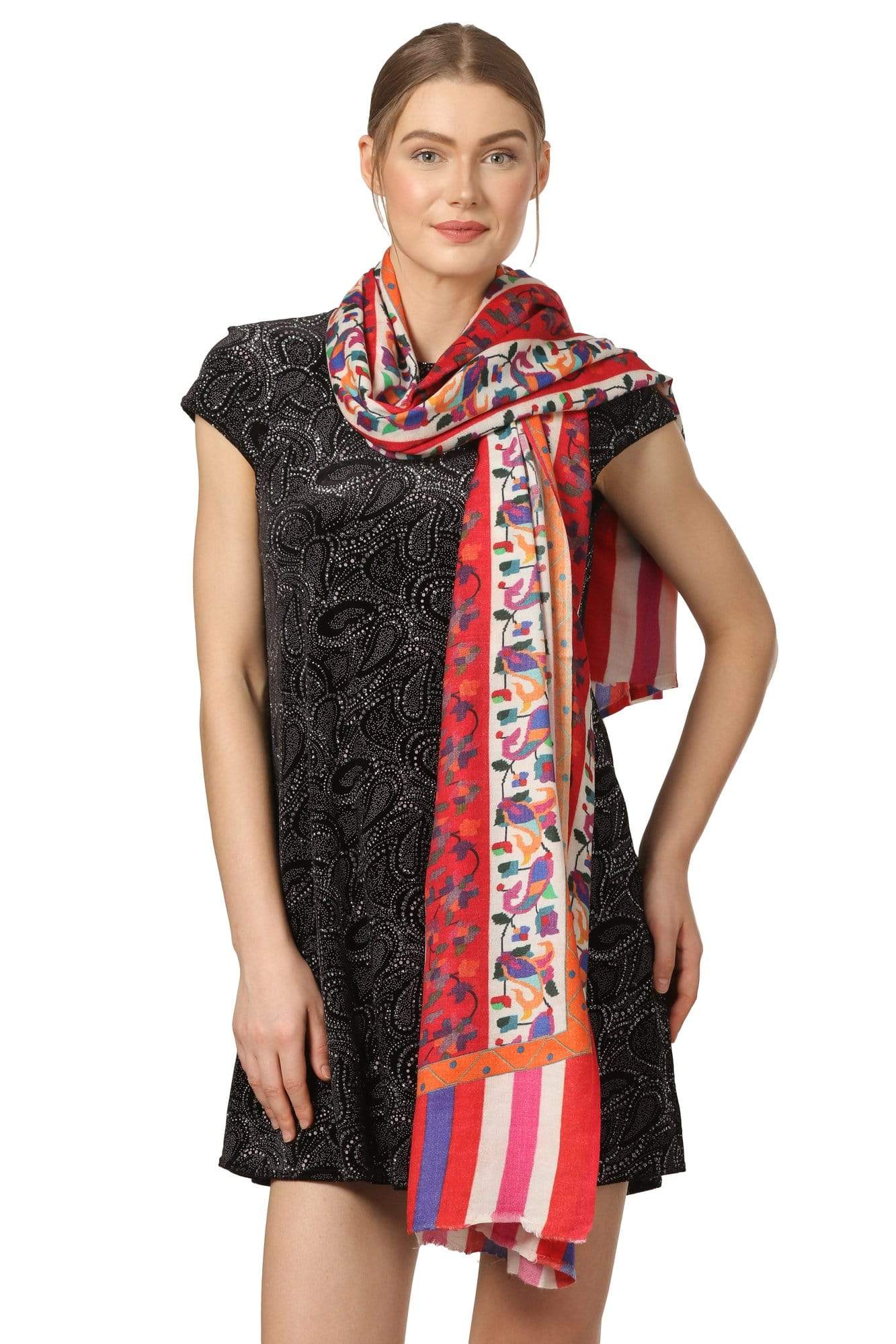 Pashtush Shawl Store Shawl Pashtush Womens Kaani Print Shawl, Multicoloured, 100% Pure Wool (Woolmark Certified)